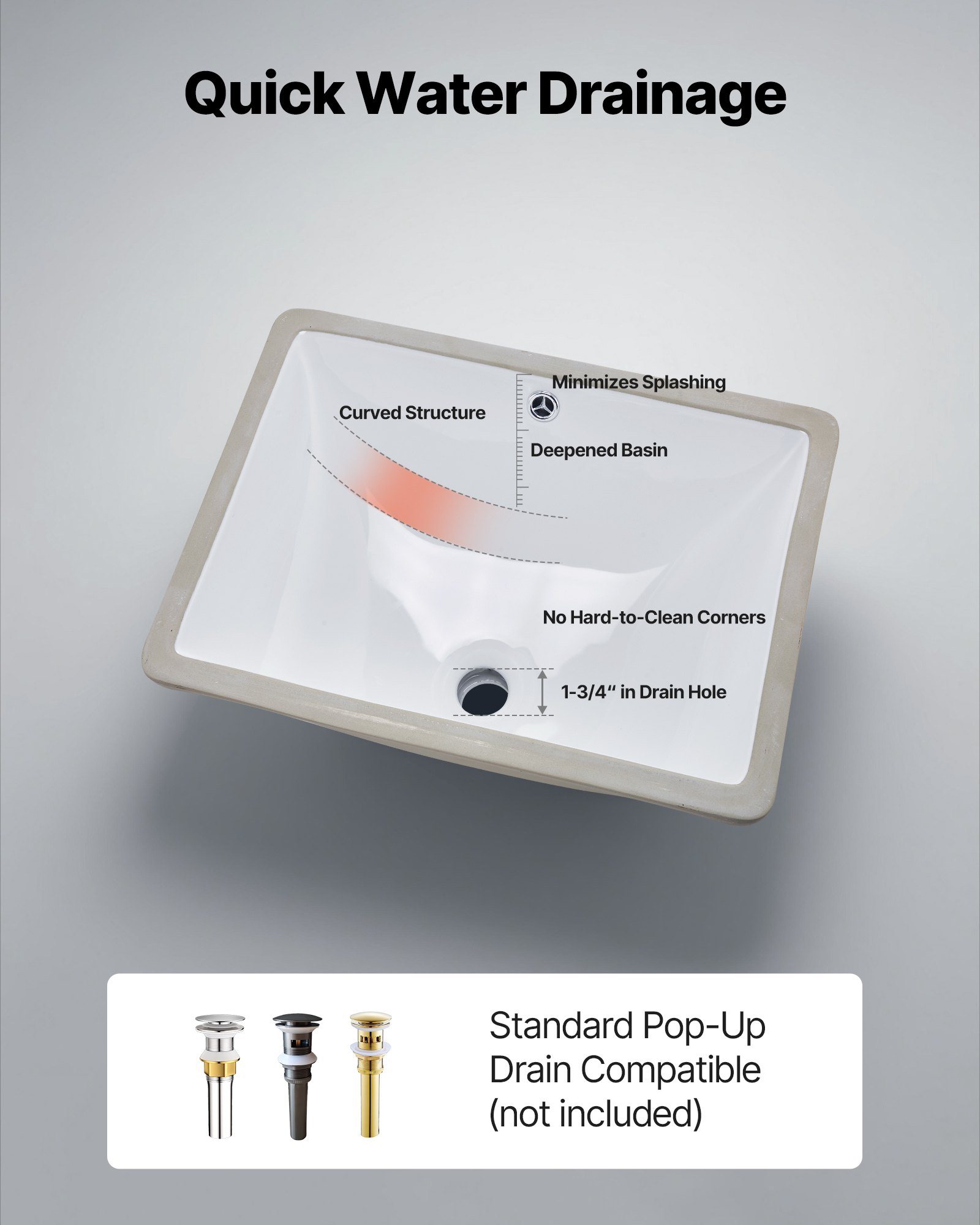 Umywalka podblatowa VEVOR, umywalka ręczna, 515 x 385 mm, prostokątna ceramiczna umywalka z otworem przelewowym, nowoczesna umywalka podblatowa do małych pomieszczeń, umywalka łazienkowa, biała