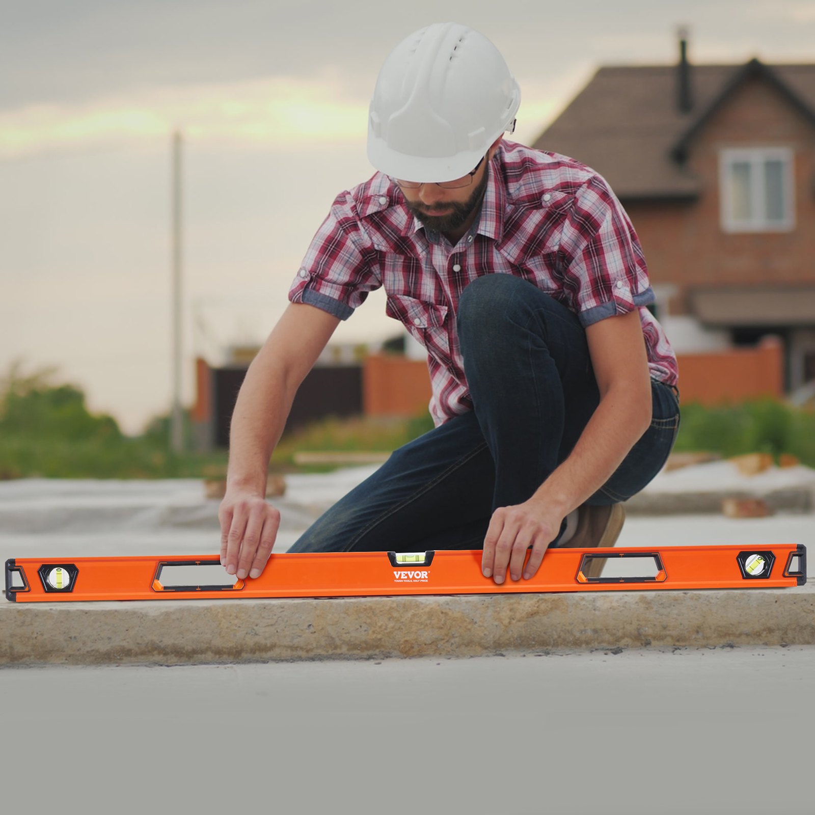 Poziomica magnetyczna aluminiowa VEVOR 1222 mm 3 libelki Kąt 45 stopni, pozioma i pionowa 0,5 mm/m W zestawie nylonowa torba do przechowywania Profesjonalna poziomica