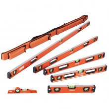 Poziomica VEVOR aluminiowa poziomica magnetyczna 1980/1222/915/610/411/249mm 3 ważki Kąt 45 stopni, poziomo i pionowo 0,5mm/m wraz z nylonową torbą do przechowywania Profesjonalny zestaw poziomic