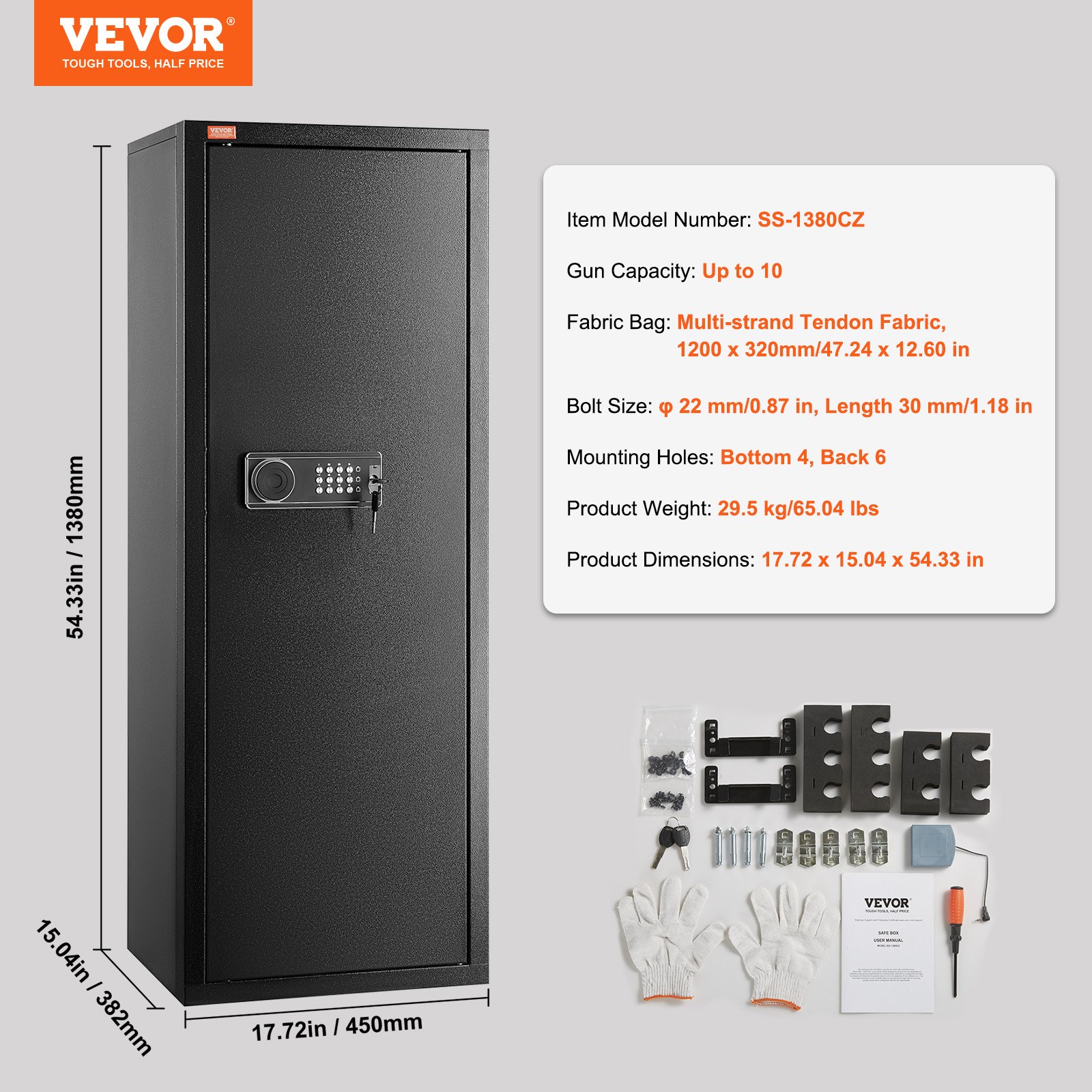 Sejf na broń VEVOR na 8-10 sztuk broni z zamkiem i klawiaturą cyfrową, szafka na broń z szybkim dostępem i wyjmowaną półką, szafka na broń do użytku domowego