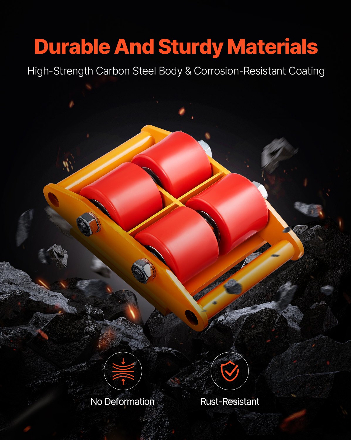 Wózek maszynowy VEVOR, wózek meblowy 6T, 278 x 220 x 105 mm, wózek maszynowy z obrotową nakładką 360° i kółkami kierunkowymi z poliuretanu, wózek meblowy, ciężki sprzęt przemysłowy do przeprowadzek, żółty