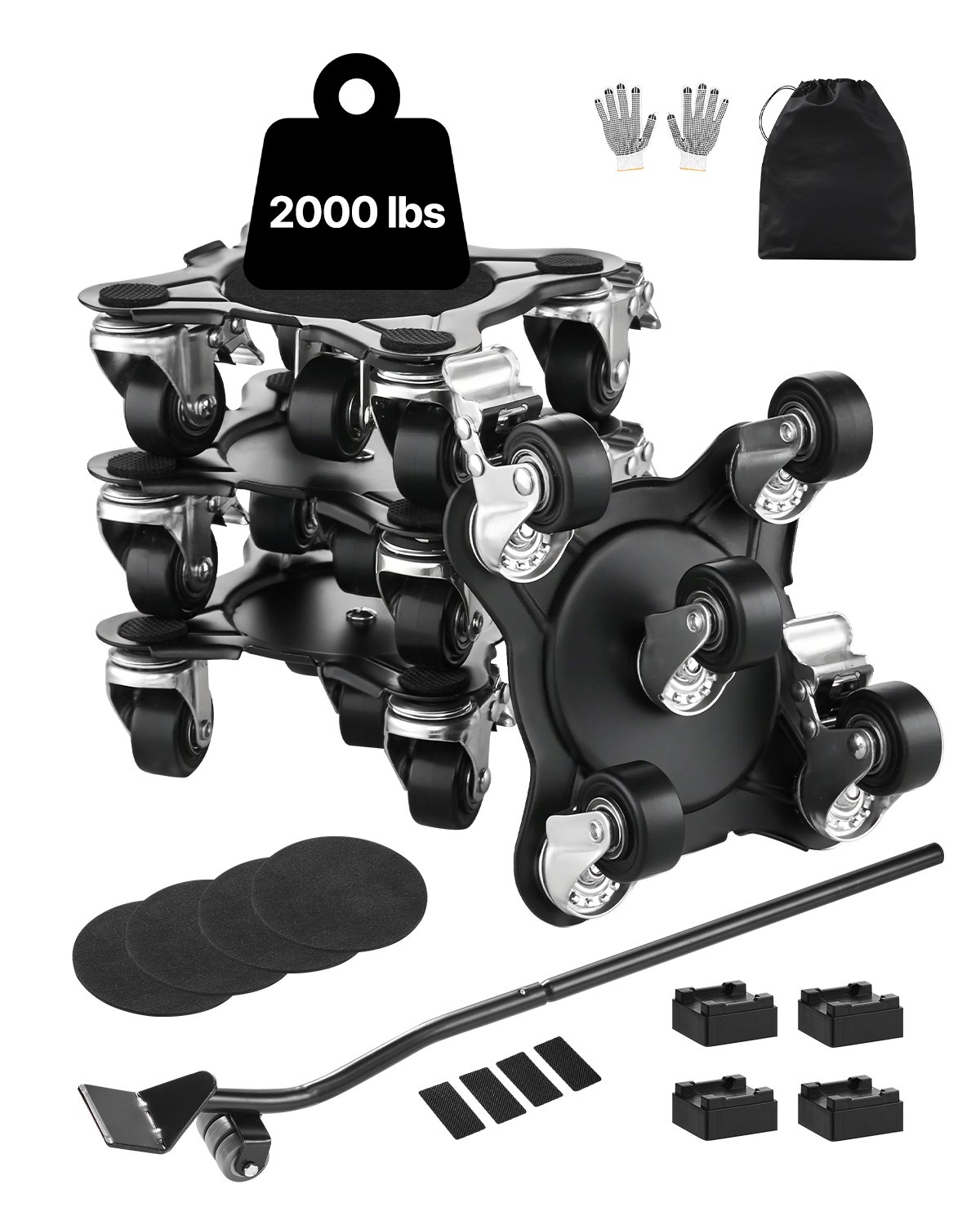 Przenośnik meblowy VEVOR, 158 x 158 x 65 mm, maks. ładowność 544 kg, wytrzymały transporter mebli z 5 kołami obrotowymi o 360°, zestaw narzędzi do podnoszenia i przenoszenia mebli: sprzętu AGD, sofy, lodówki, pralki