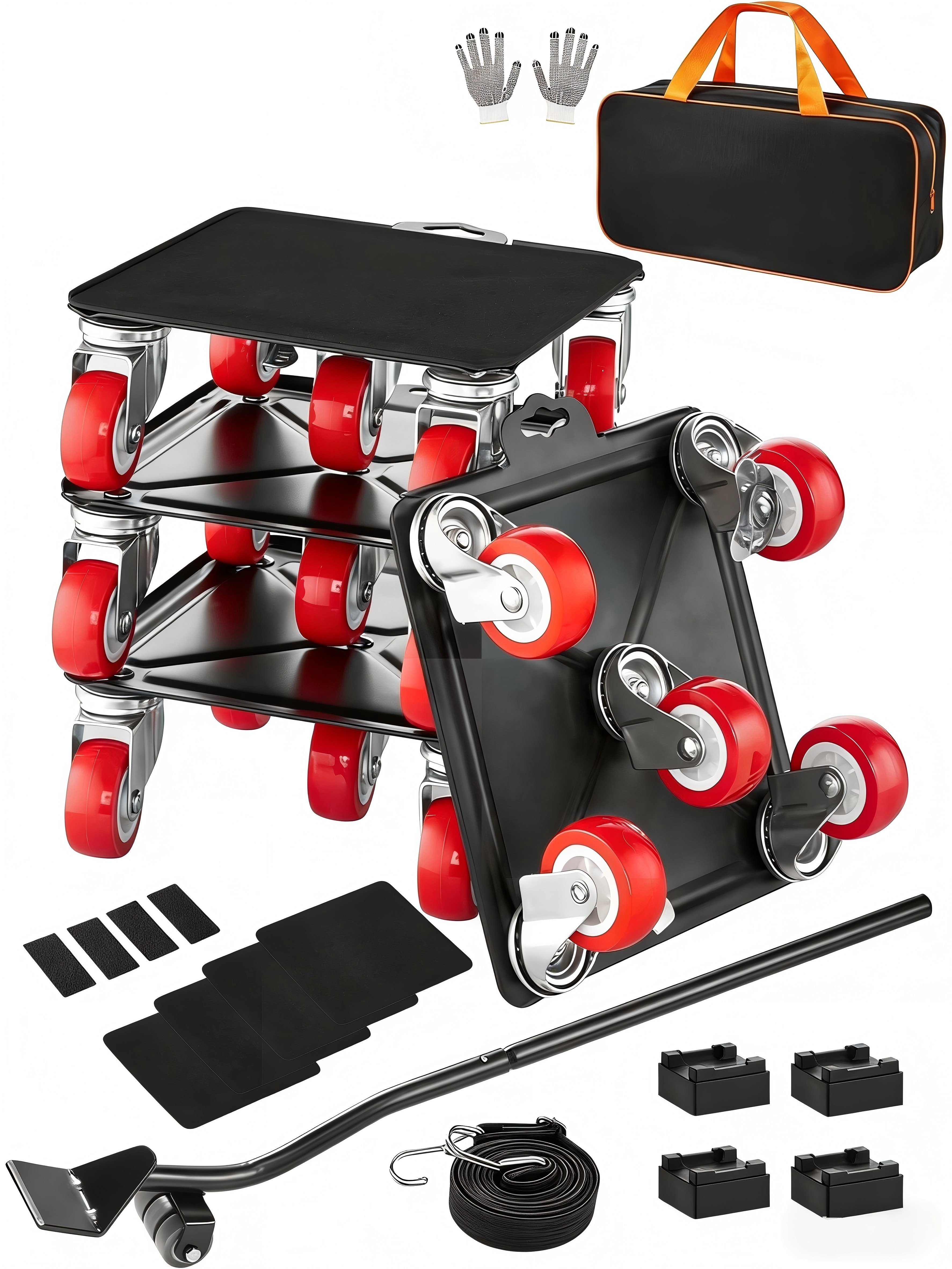 Przenośnik meblowy VEVOR, 175 x 160 x 70 mm, maks. ładowność 1575 kg, wytrzymały transporter mebli z 5 kołami obrotowymi o 360°, zestaw narzędzi do podnoszenia i przenoszenia mebli: sprzętu AGD, sofy, lodówki, pralki