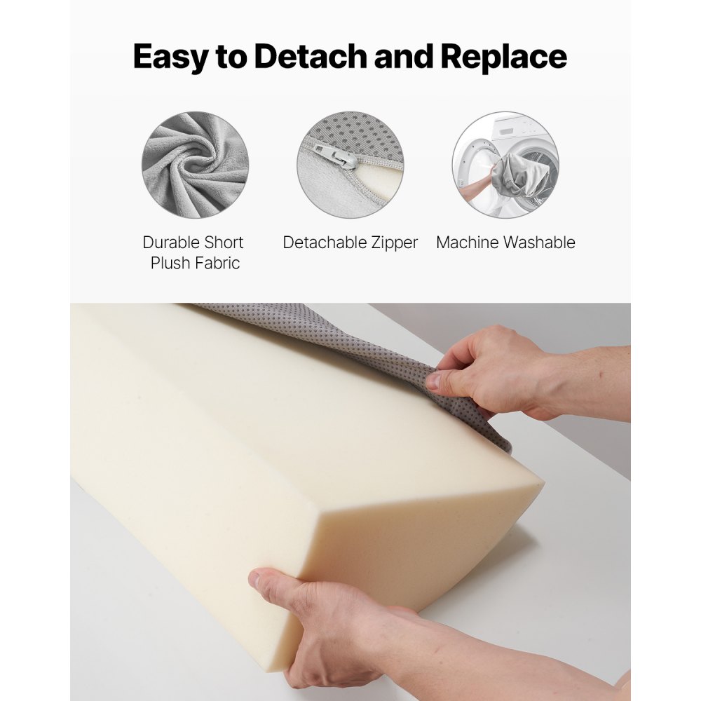 VEVOR Bed Wedge Pillow for Headboard, 1930 x 255 x 152 mm Bed Gap Filler, Fill 0-178mm Gap Between Headboard and Mattress, Soft Plush Mattress Wedge Headboard Pillow with Side Pocket, for Backrest Gray