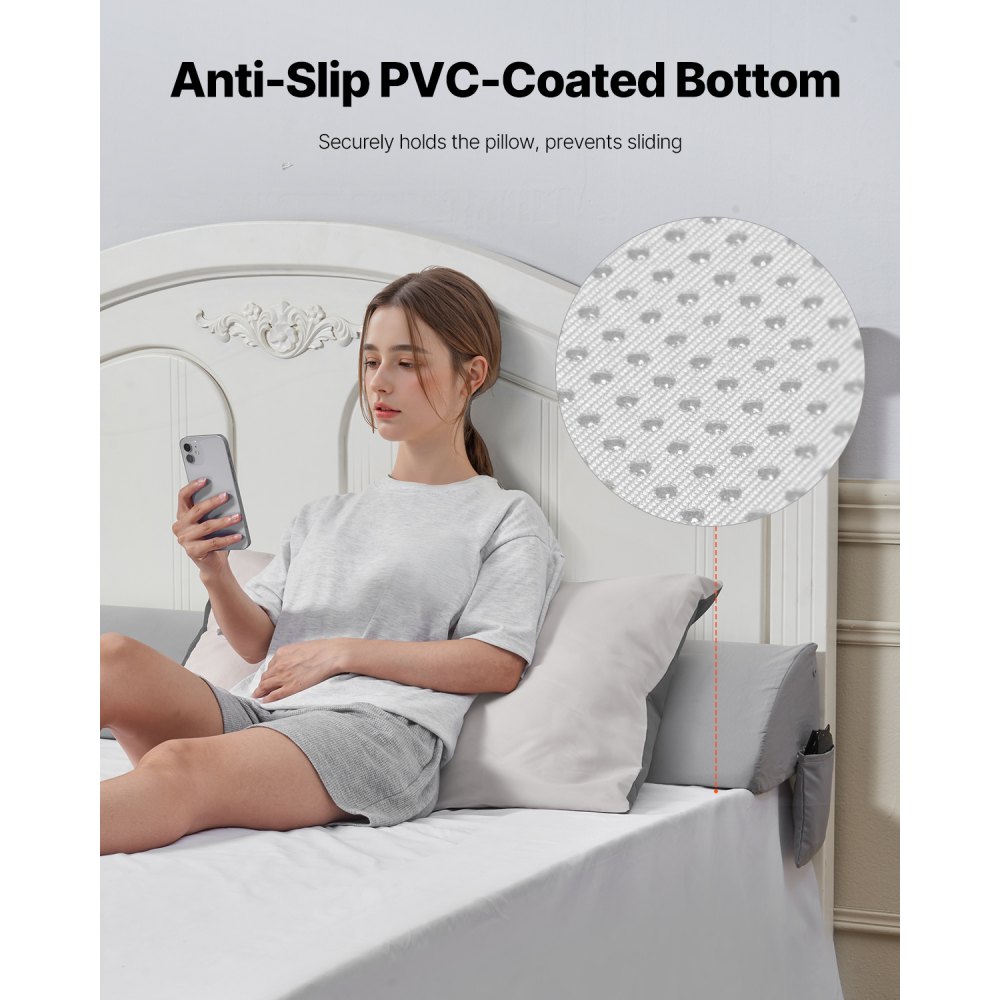 Poduszka klinowa do materaca VEVOR Bed Gap Filler Long Wedge, 0-127 mm, klin do łóżka Queen Size, klin do wezgłowia z pianki o wysokiej gęstości 25D z kieszenią boczną, 1930 x 200 x 152 mm, poduszka klinowa do materaca, wypełniacz szczelin, kolor szary