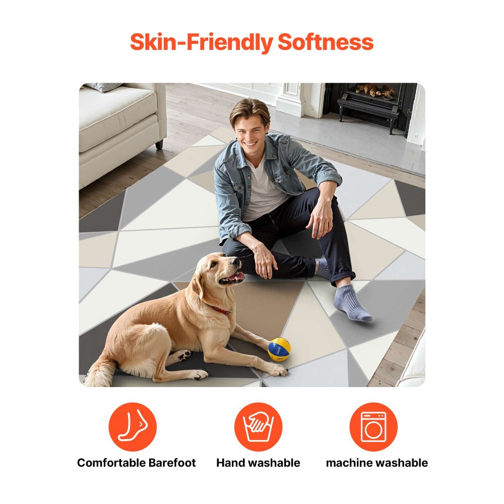 Dywan VEVOR, 1524 x 2134 mm, krótkie runo, zmywalny, antypoślizgowy dywan do salonu w nowoczesnym stylu, mata do wnętrz do sypialni, salonu, pokoju dziecięcego, przedpokoju, antracytowy szary