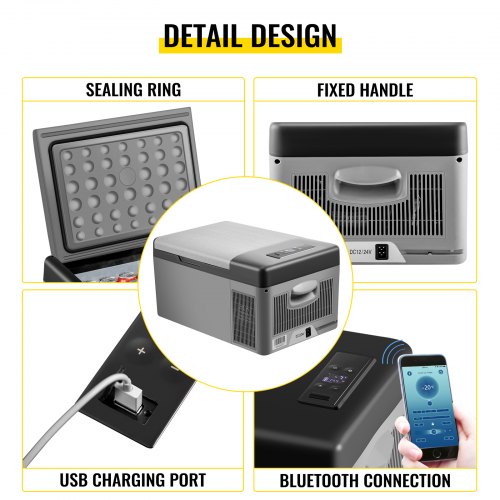 VEVOR Electric Cool Box, 15 L Car Cool Box 98 x 320 x 260 mm Cool Box Electric 20 ℃ ~ 10 ℃ Przenośna zamrażarka Mini lodówka Kompresor Cool Box, samochód, ciężarówka, łódź, samochód kempingowy, kemping