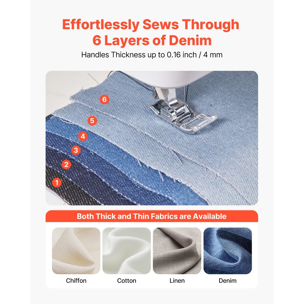 Komputerowa maszyna do szycia VEVOR z 200 aplikacjami ściegowymi, ekranem LED, pedałem i oświetleniem LED, solidną metalową ramą, cyfrowa maszyna do szycia z mocnym silnikiem do rękodzieła i cerowania, biała