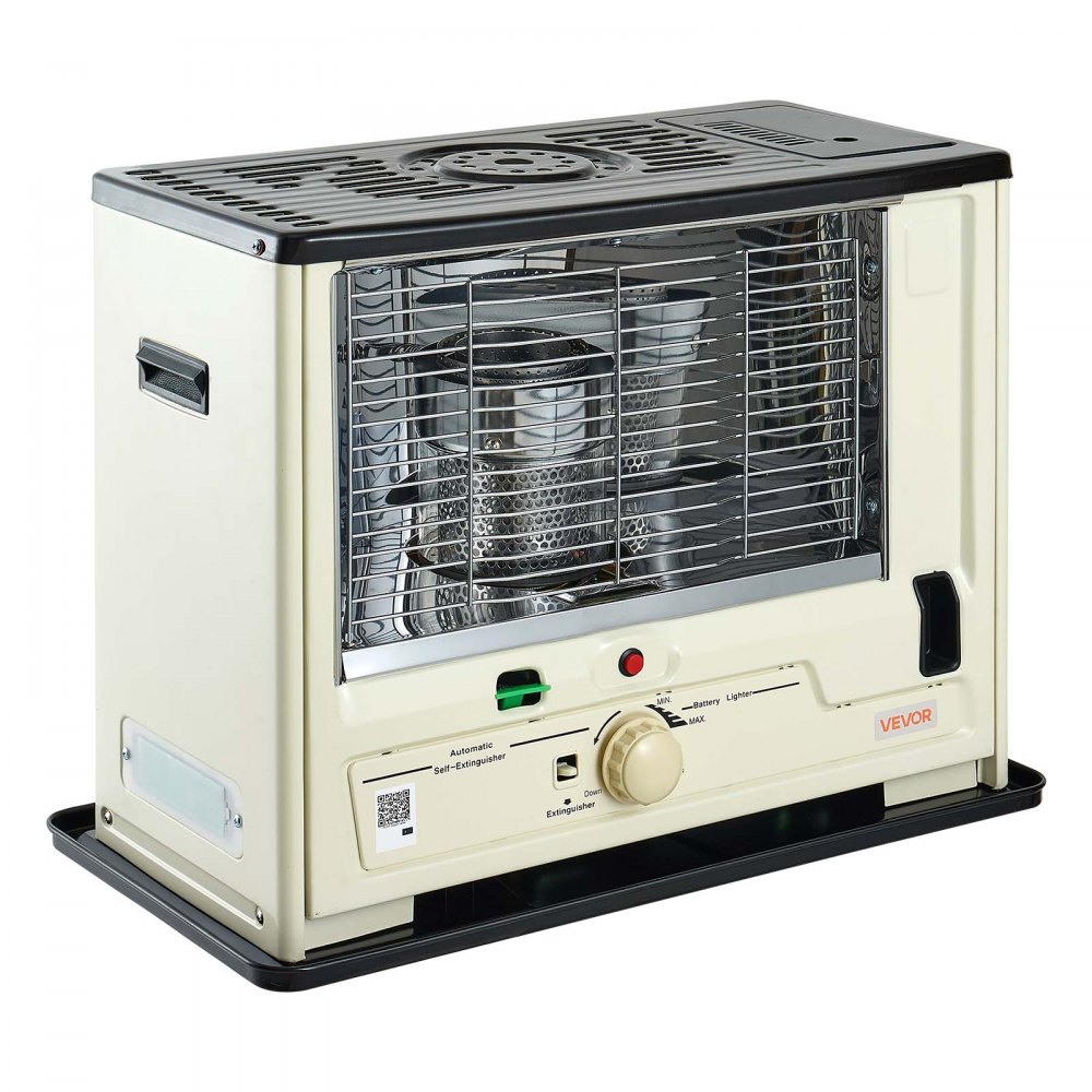 VEVOR 2930W przenośny grzejnik na naftę, zbiornik na olej 4,44 l, beżowy, grzejnik do domu, na kemping i do użytku awaryjnego, maks. 10 m², kratka zabezpieczająca, zabezpieczenie przed przewróceniem, kontrola płomienia, ze wskaźnikiem poziomu na zbiorniku i akumulatorem