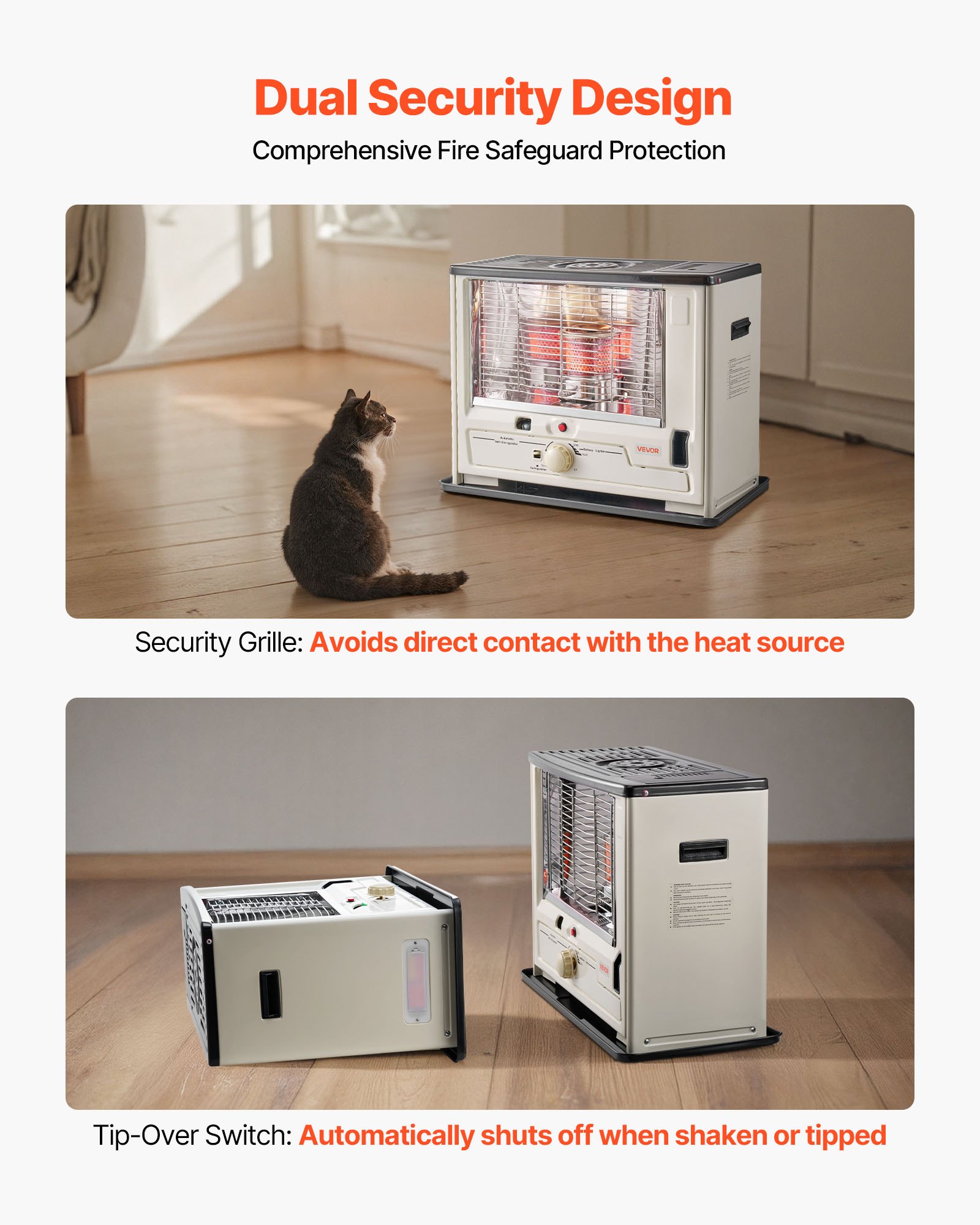 VEVOR 10000 BTU Indoor & Outdoor Kerosene Heater, Portable Space Heater with Auto Shut-Off & Adjustable Flame & Tip-Over, for Home, Garage, Basement, Camping, Workshop and Emergency,Black