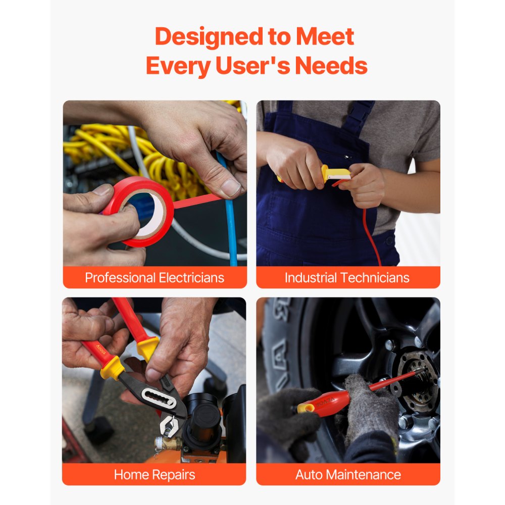 Zestaw izolowanych wkrętaków VEVOR, 50-częściowy profesjonalny zestaw narzędzi dla elektryków 1000 V z końcówkami magnetycznymi, klucz imbusowy z uchwytem w kształcie litery T, śrubokręt, jednobiegunowy próbnik napięcia