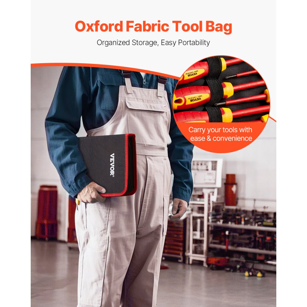 Zestaw 12 izolowanych wkrętaków VEVOR, profesjonalny zestaw wkrętaków elektrycznych, izolowany zestaw narzędzi dla elektryków, z magnetycznymi końcówkami krzyżakowymi oraz izolowanymi szczypcami i szczypcami bocznymi