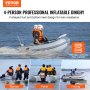 Ponton VEVOR, 4-osobowa łódź sportowa z pawężą, drewnianą podłogą morską i regulowaną aluminiową ławką, nadmuchiwana tratwa rybacka o udźwigu 1000 funtów, aluminiowe wiosło, pompka powietrzna i torba transportowa