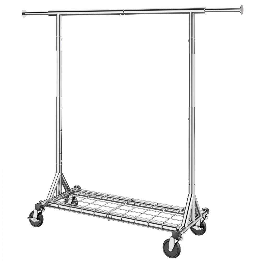 VEVOR Stojak na ubrania na kółkach, 1 drążek na ubrania, nośność 204 kg, wytrzymały, 1452-1883 mm, regulowana wysokość, mobilny stojak do sypialni, pralni, garderoby itp.