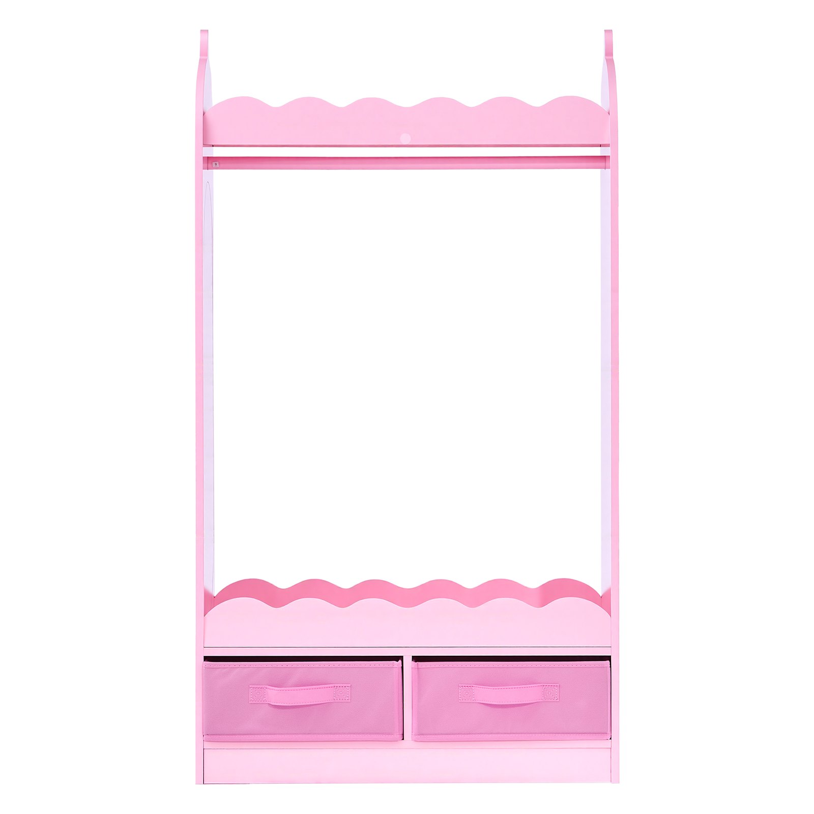 VEVOR Szafa dziecięca 604x339x1080mm, Szafa dziecięca z lustrem, drążkiem na ubrania i półkami, Garderoba z płyty MDF z materiałowymi szufladami dla dziewczynek, Szafa dziecięca na kostiumy, Sypialnia, Różowa