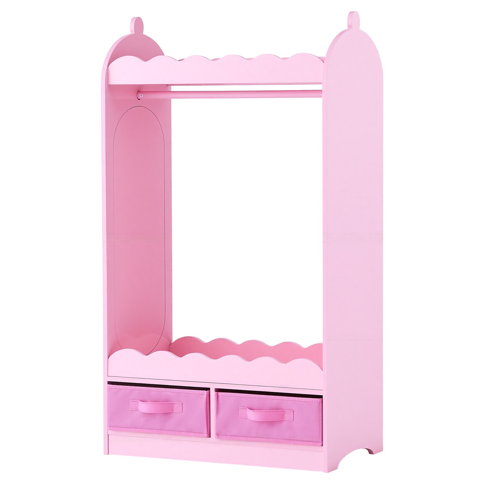 VEVOR Szafa dziecięca 604x339x1080mm, Szafa dziecięca z lustrem, drążkiem na ubrania i półkami, Garderoba z płyty MDF z materiałowymi szufladami dla dziewczynek, Szafa dziecięca na kostiumy, Sypialnia, Różowa