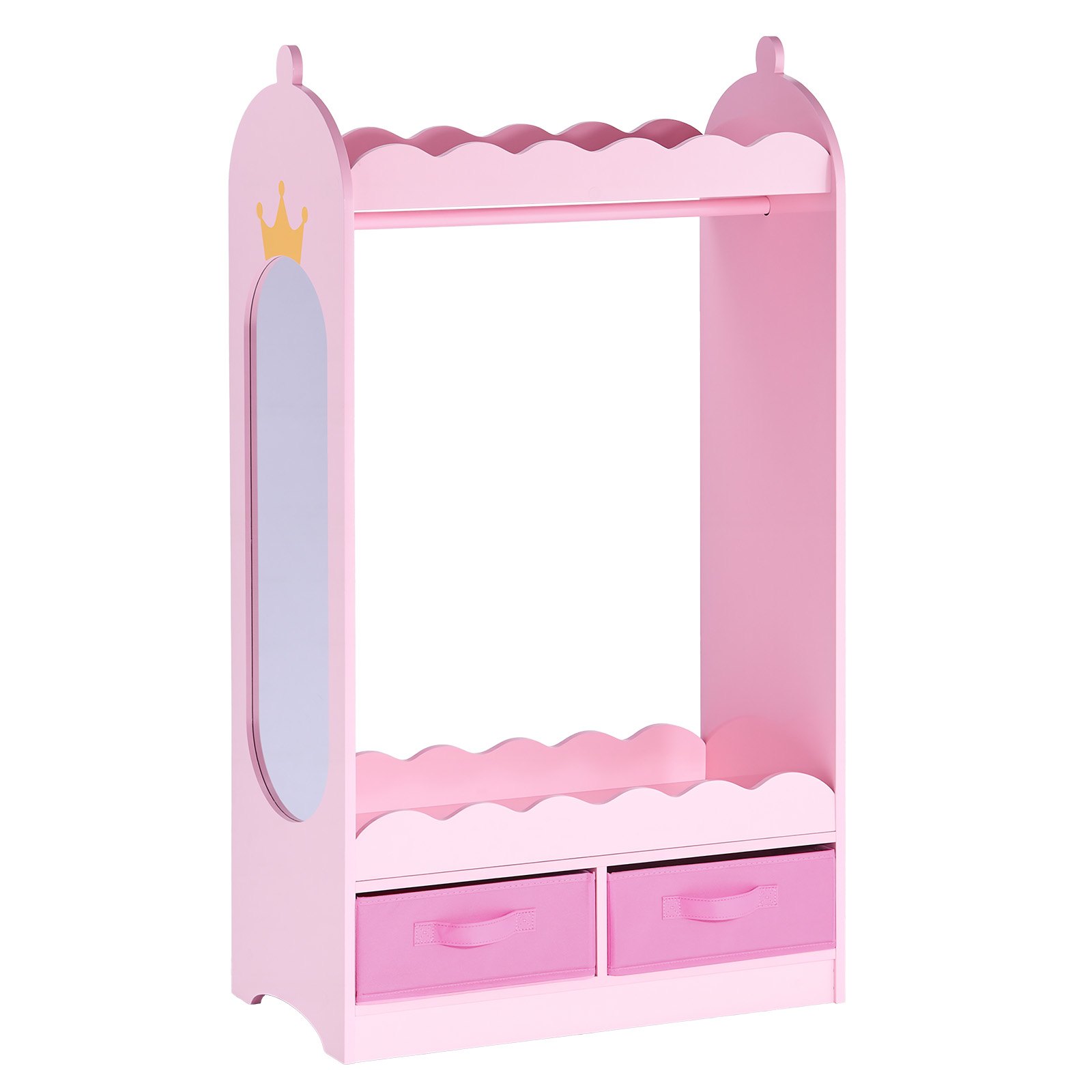 VEVOR Szafa dziecięca 604x339x1080mm, Szafa dziecięca z lustrem, drążkiem na ubrania i półkami, Garderoba z płyty MDF z materiałowymi szufladami dla dziewczynek, Szafa dziecięca na kostiumy, Sypialnia, Różowa