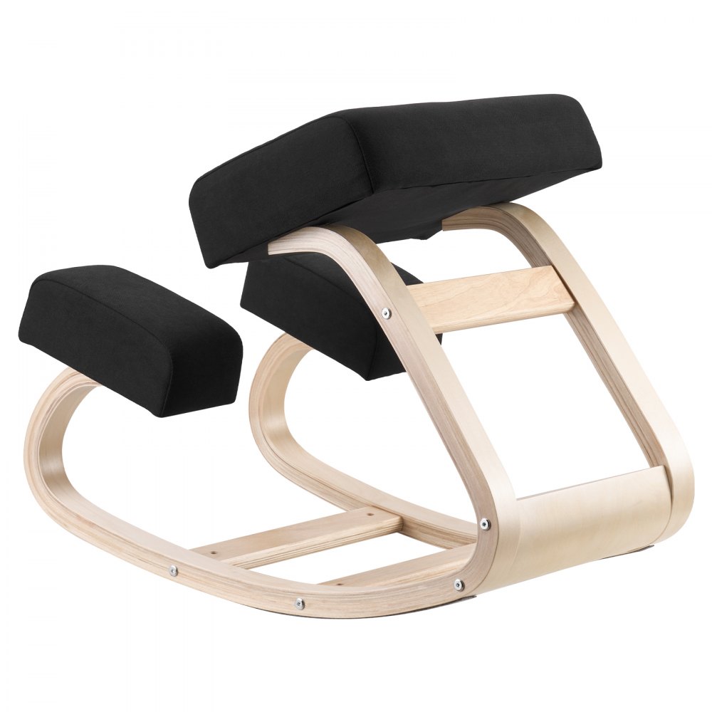 Ergonomiczny fotel klęczący VEVOR z grubymi piankowymi poduszkami i solidną ramą z litego drewna, fotel klęczący zapewniający ulgę szyi i pleców, nośność do 65 kg, idealny do domu, biura, medytacji, czarny