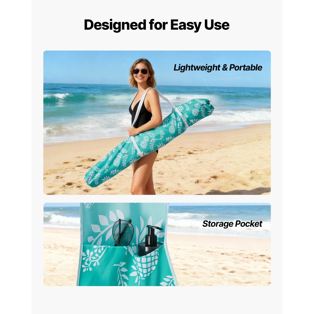 VEVOR Beach Cabana, 1.83 x 1.83 m Beach Canopy with Side Wall, UPF 50+ Protection Easy Setup Cabana Tent with Sand Pockets, Large Portable Shade Sun Shelter Outdoor Umbrella for Whole Family & Friends