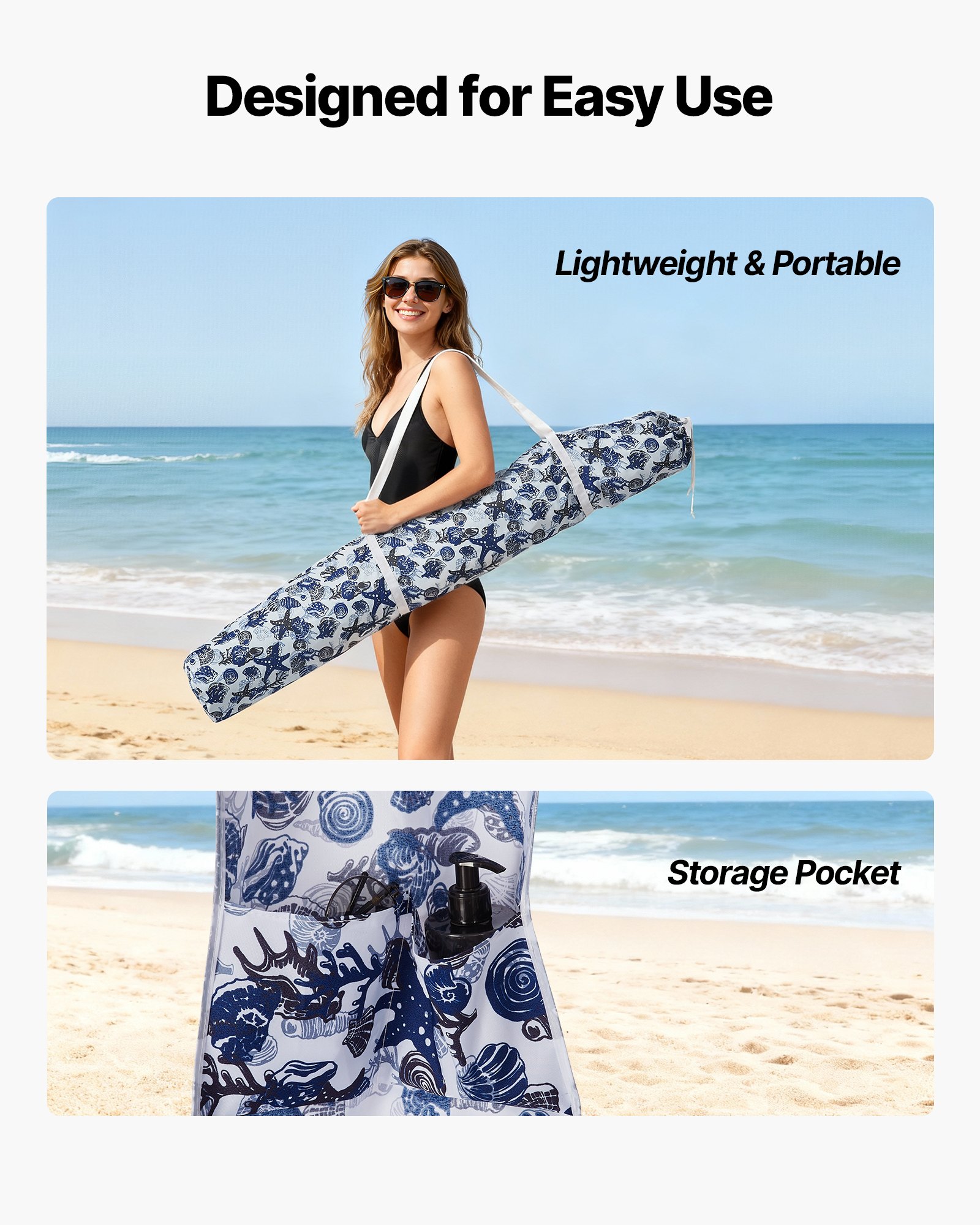 VEVOR Beach Cabana 183 x 183 cm Baldachim plażowy ze ścianą boczną, ochrona przeciwsłoneczna UPF 50+, pawilon plażowy z workami z piaskiem, duży przenośny parasol przeciwsłoneczny do użytku na zewnątrz dla rodziny i przyjaciół