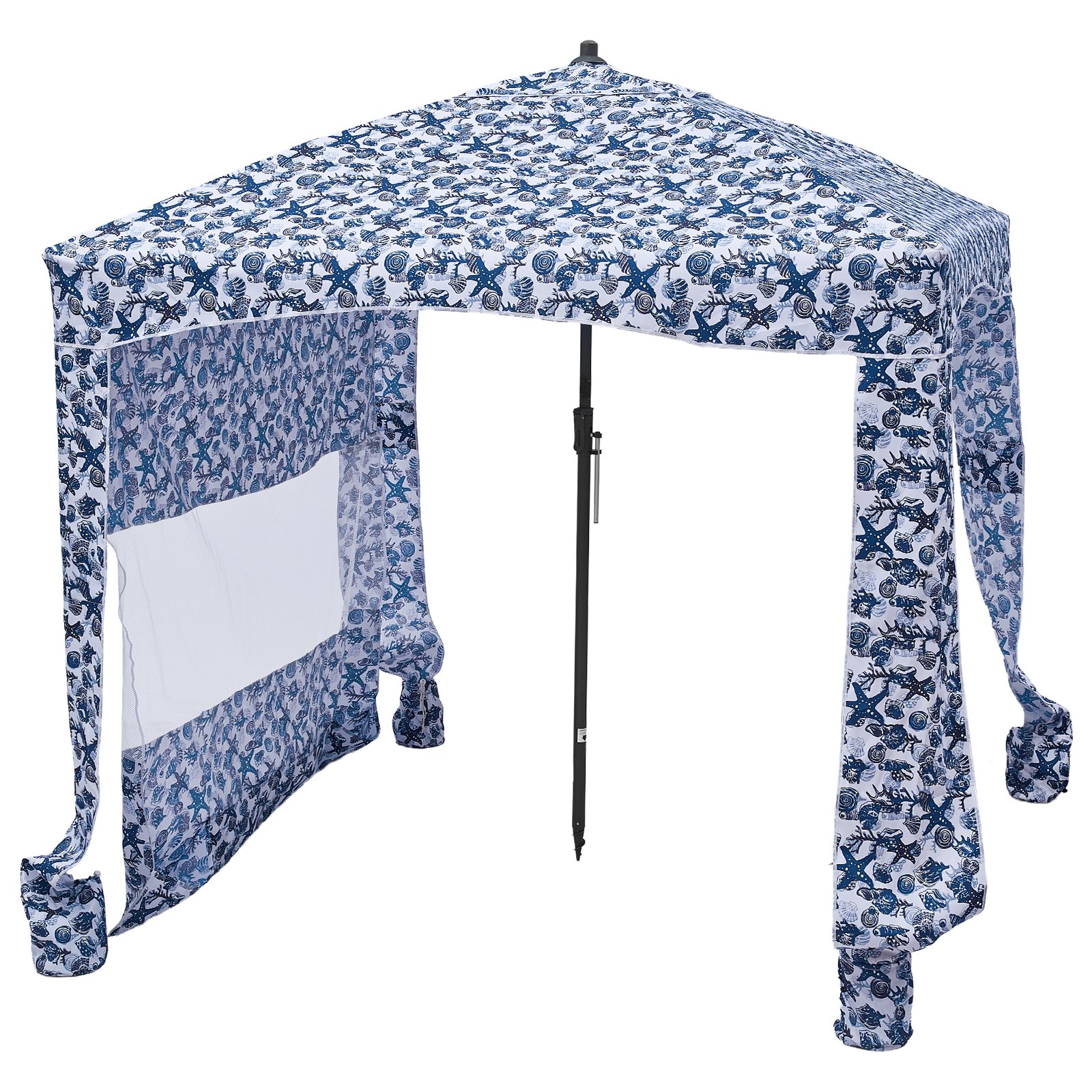 VEVOR Beach Cabana 183 x 183 cm Baldachim plażowy ze ścianą boczną, ochrona przeciwsłoneczna UPF 50+, pawilon plażowy z workami z piaskiem, duży przenośny parasol przeciwsłoneczny do użytku na zewnątrz dla rodziny i przyjaciół