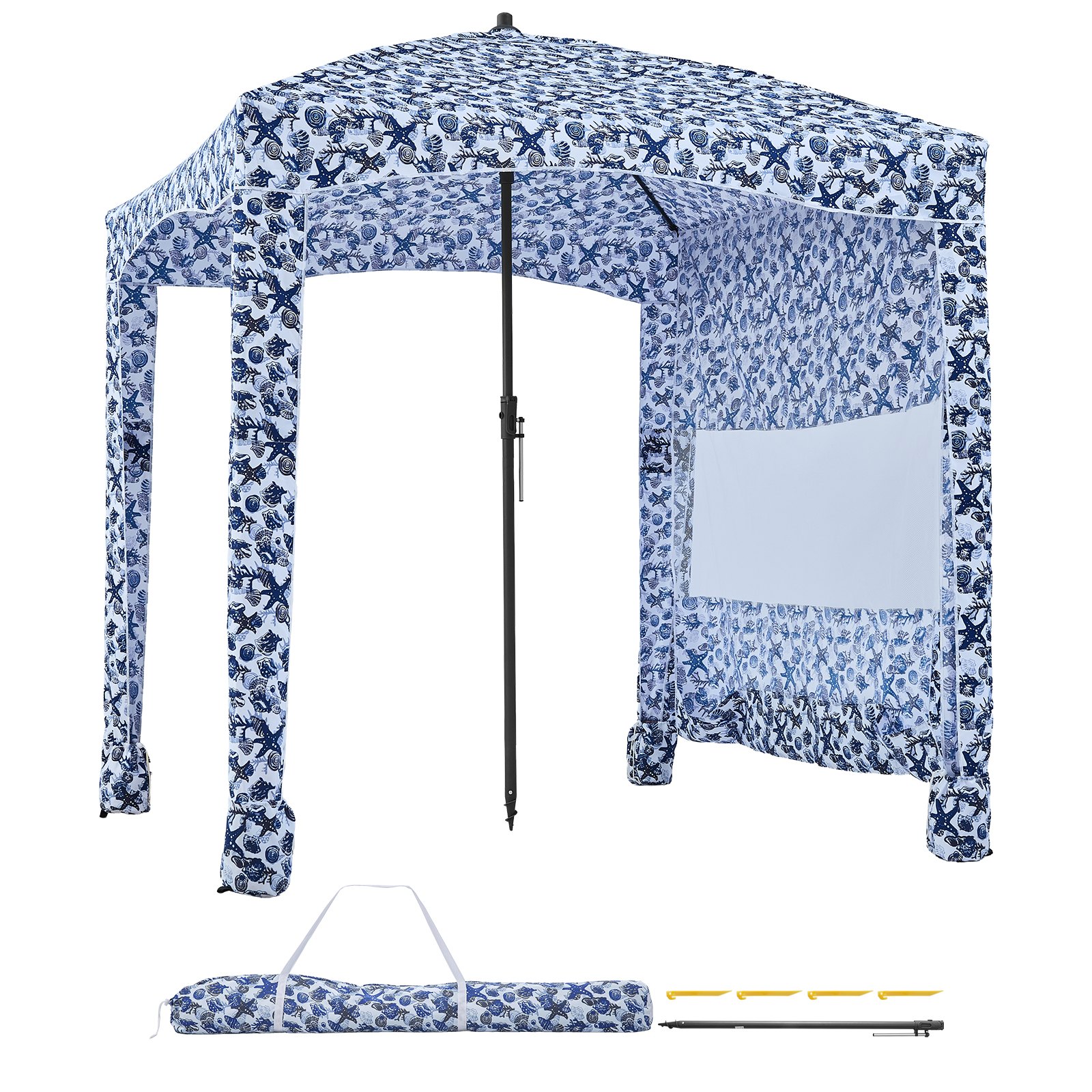 VEVOR Beach Cabana 183 x 183 cm Baldachim plażowy ze ścianą boczną, ochrona przeciwsłoneczna UPF 50+, pawilon plażowy z workami z piaskiem, duży przenośny parasol przeciwsłoneczny do użytku na zewnątrz dla rodziny i przyjaciół