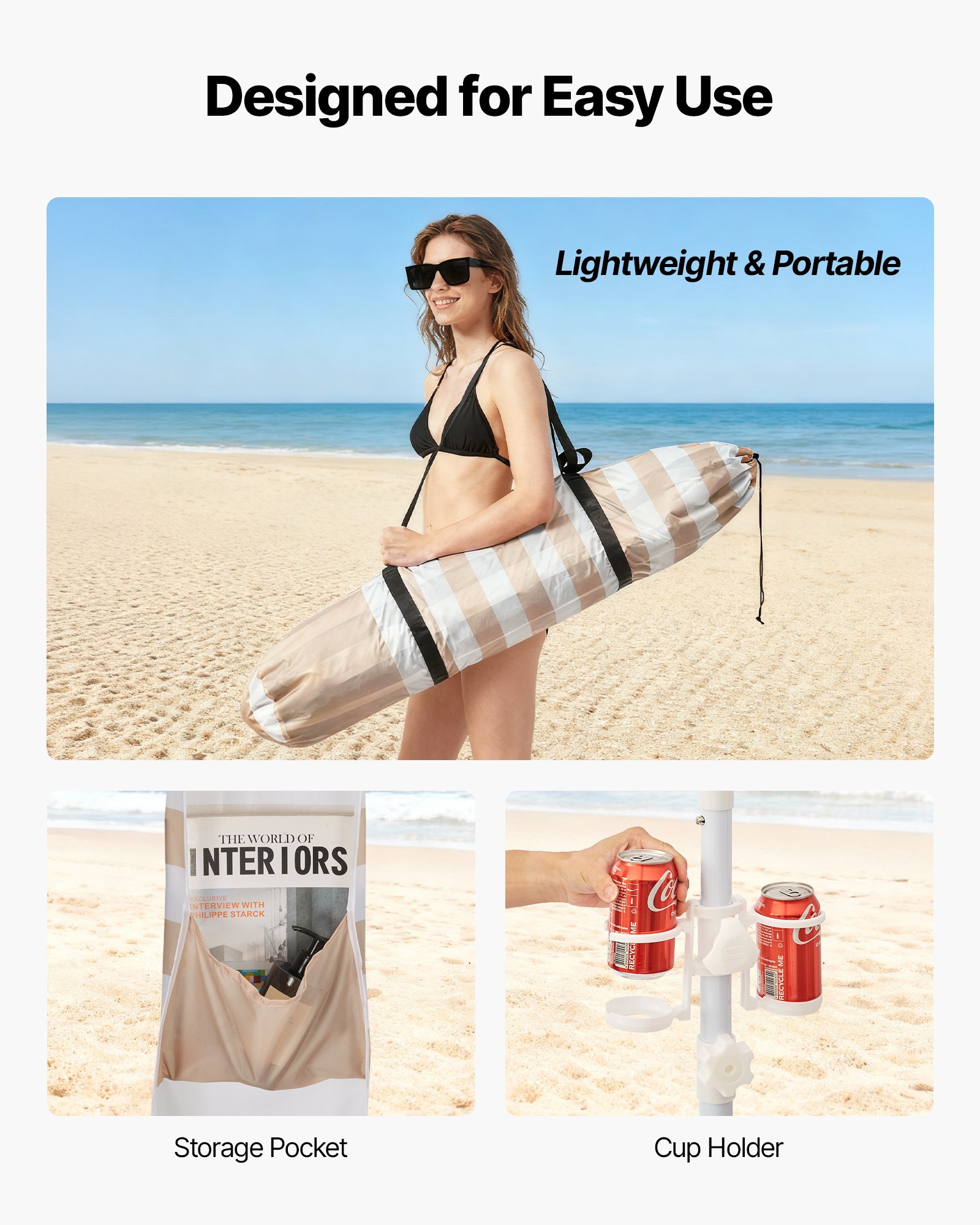 VEVOR Beach Cabana, zadaszenie plażowe 2,4 x 2,4 m ze ścianą boczną, ochrona przeciwsłoneczna UPF 50+, altana z workami z piaskiem, regulowana wysokość i przenośna osłona przeciwsłoneczna dla całej rodziny i przyjaciół