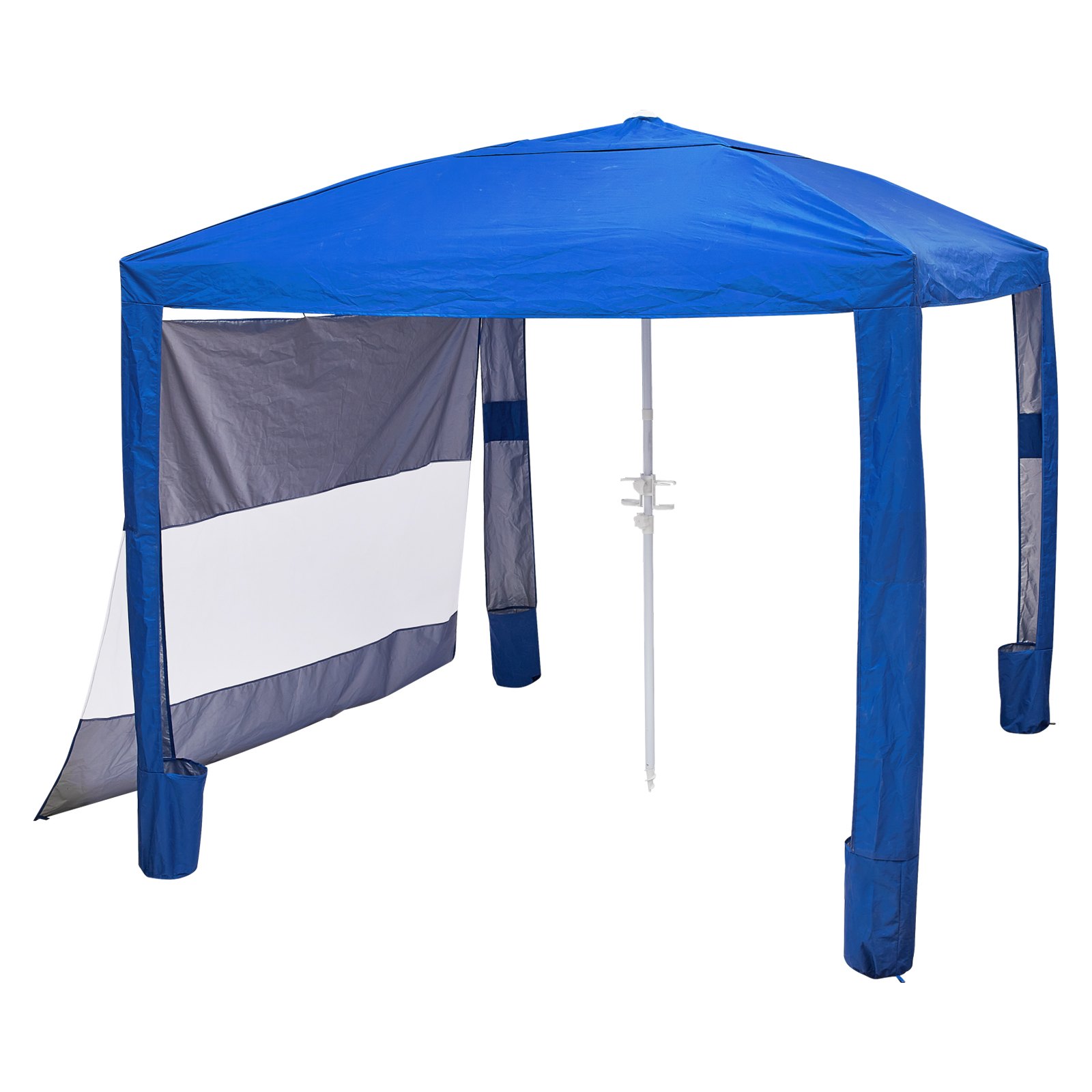 VEVOR Beach Cabana, namiot plażowy 2,4 x 2,4 m ze ścianą boczną, ochrona przeciwsłoneczna UPF 50+, pawilon plażowy z workami z piaskiem, regulowana wysokość i przenośny parasol przeciwsłoneczny dla rodziny i przyjaciół, niebieski