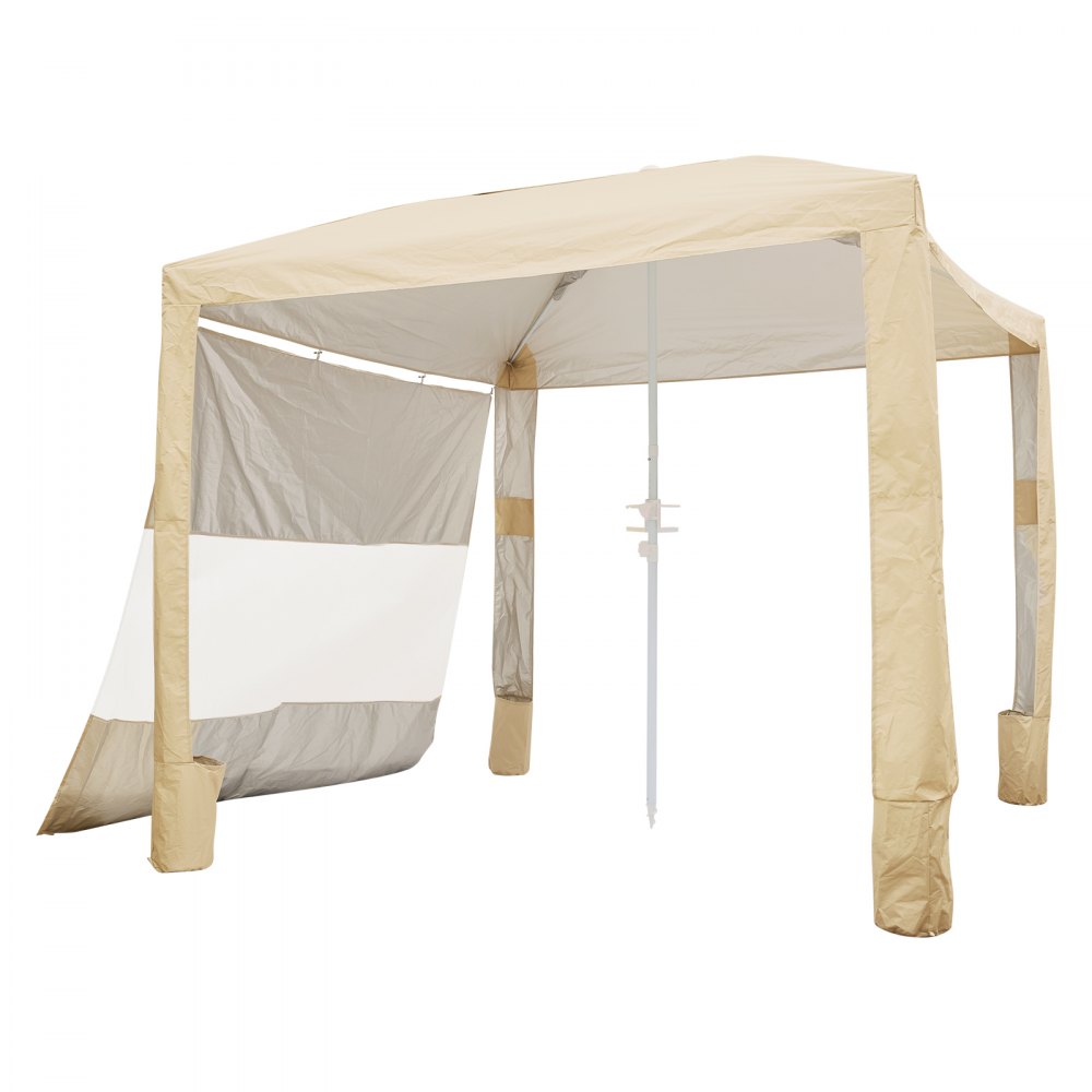 VEVOR Beach Cabana, 2,4 x 2,4 m, zadaszenie plażowe ze ścianą boczną, ochrona przeciwsłoneczna UPF 50+, pawilon plażowy z workami z piaskiem, regulowana wysokość i przenośny parasol przeciwsłoneczny dla rodziny i przyjaciół, kolor khaki