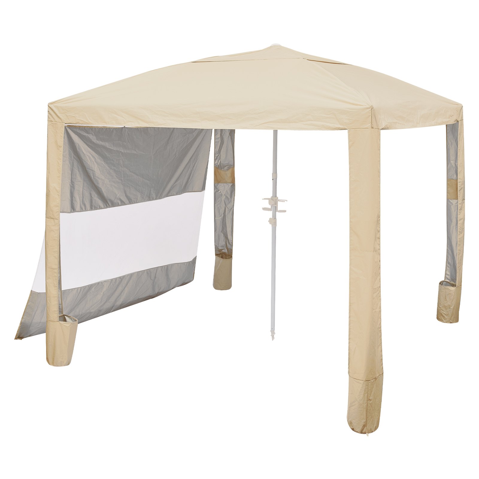 VEVOR Beach Cabana, 2,4 x 2,4 m, zadaszenie plażowe ze ścianą boczną, ochrona przeciwsłoneczna UPF 50+, pawilon plażowy z workami z piaskiem, regulowana wysokość i przenośny parasol przeciwsłoneczny dla rodziny i przyjaciół, kolor khaki