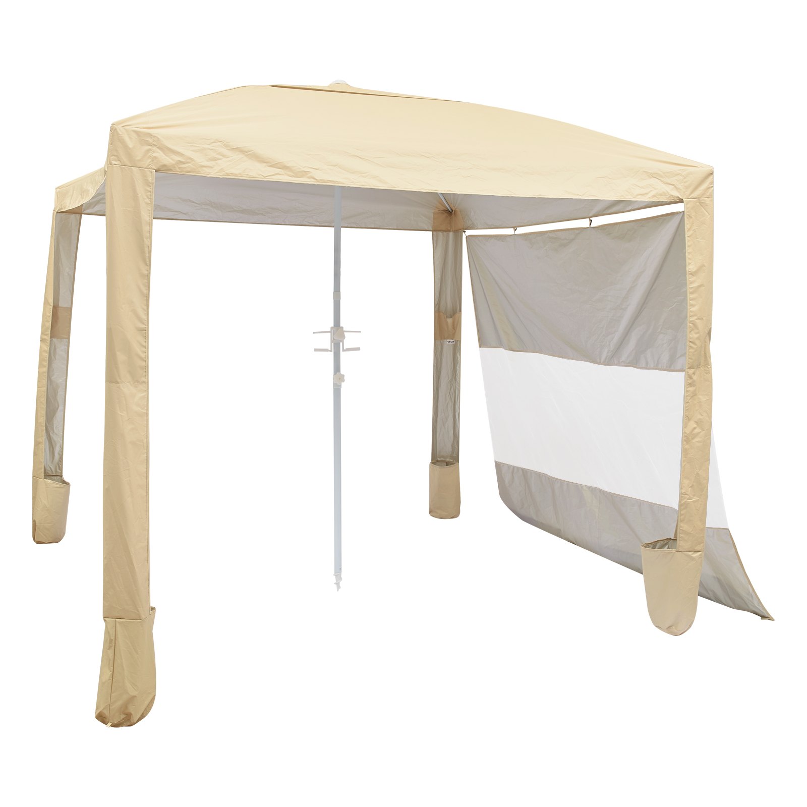 VEVOR Beach Cabana, 2,4 x 2,4 m, zadaszenie plażowe ze ścianą boczną, ochrona przeciwsłoneczna UPF 50+, pawilon plażowy z workami z piaskiem, regulowana wysokość i przenośny parasol przeciwsłoneczny dla rodziny i przyjaciół, kolor khaki