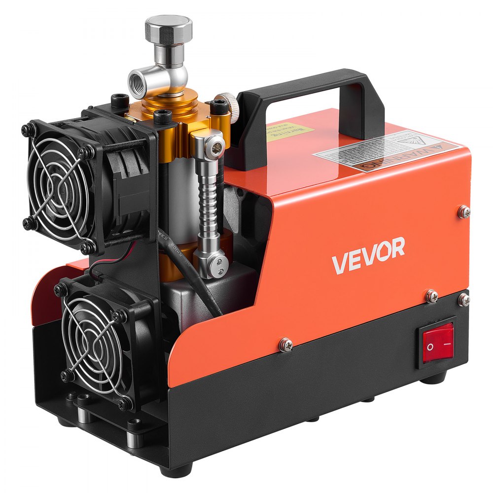 Kompresor powietrza VEVOR PCP 250 W, kompresor do karabinków pneumatycznych, 300 bar, prąd stały 12 V, prąd zmienny 230 V, 4500 PSI, 30 MPa, chłodzenie wentylatorem, zatrzymanie ręczne, konwerter do użytku domowego i na zewnątrz, kompresor wysokociśnieniowy do butli nurkowych do paintballa