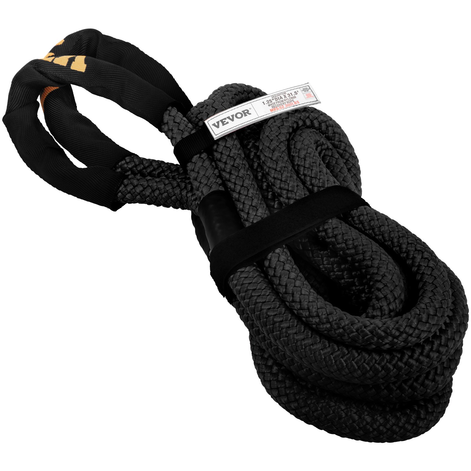 VEVOR 32 mm x 9,6 m Kinetic Tow Rope 23 723 kg Podwójnie pleciona nylonowa lina holownicza kinetyczna z pętlami i osłonami ochronnymi do samochodów ciężarowych ATV UTV z torbą transportową w kolorze czarnym
