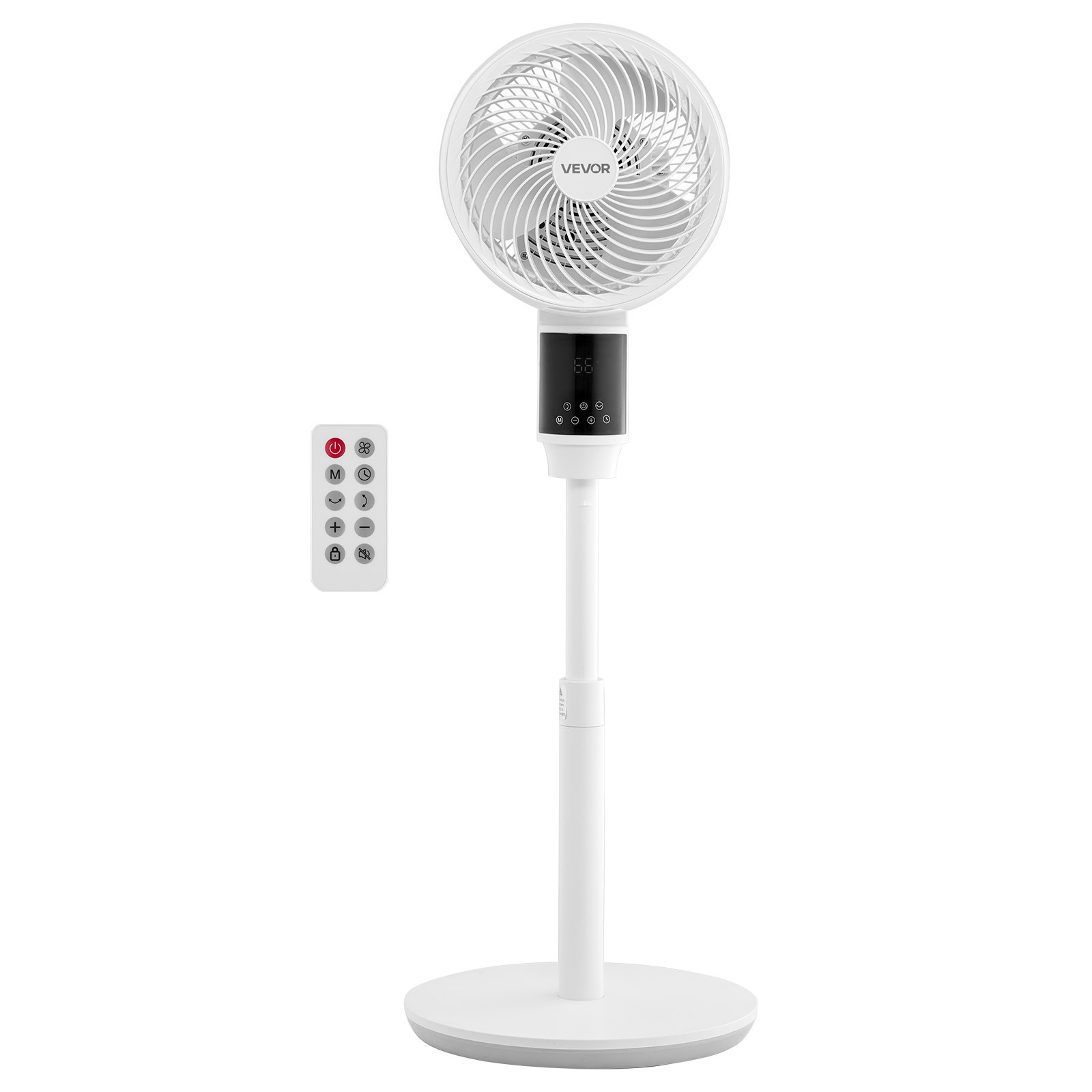 VEVOR 23 cm Pedestal Fan, 80° Oscillating Standing Floor Fan with Quite DC Motor, Remote Control, 9 Speeds & 4 Smart Modes, 24H Timer, Adjustable Height, for Home, Bedroom, Living Room, White