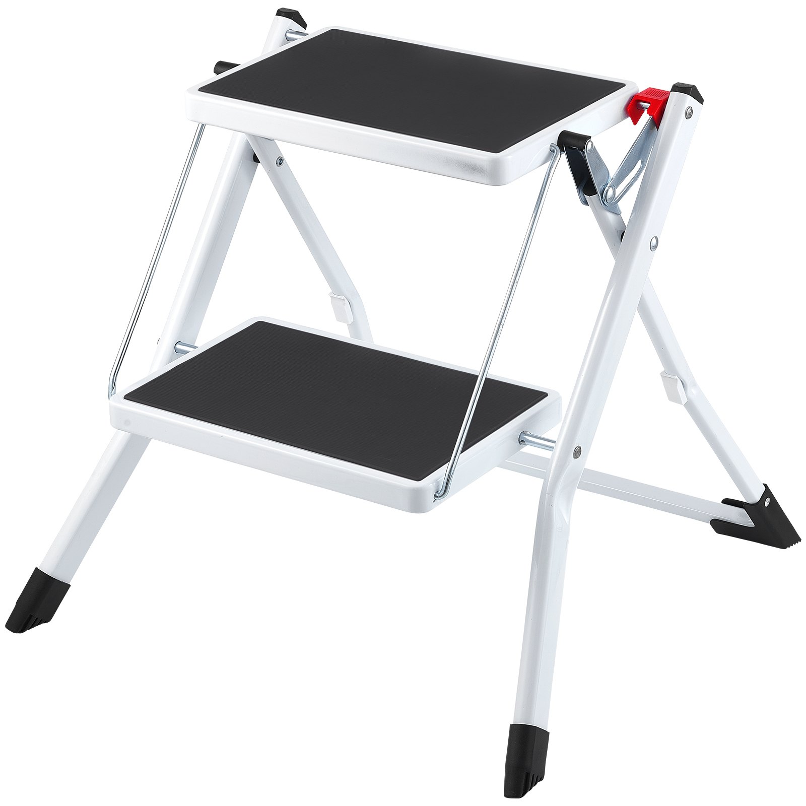 VEVOR Household Ladder 500x480x450mm Folding Steel Step Ladder 2 Steps 150kg Load Capacity Folding Step Stool Double Step Ladder 445mm High Kitchen Ladder Non-Slip Step Stool
