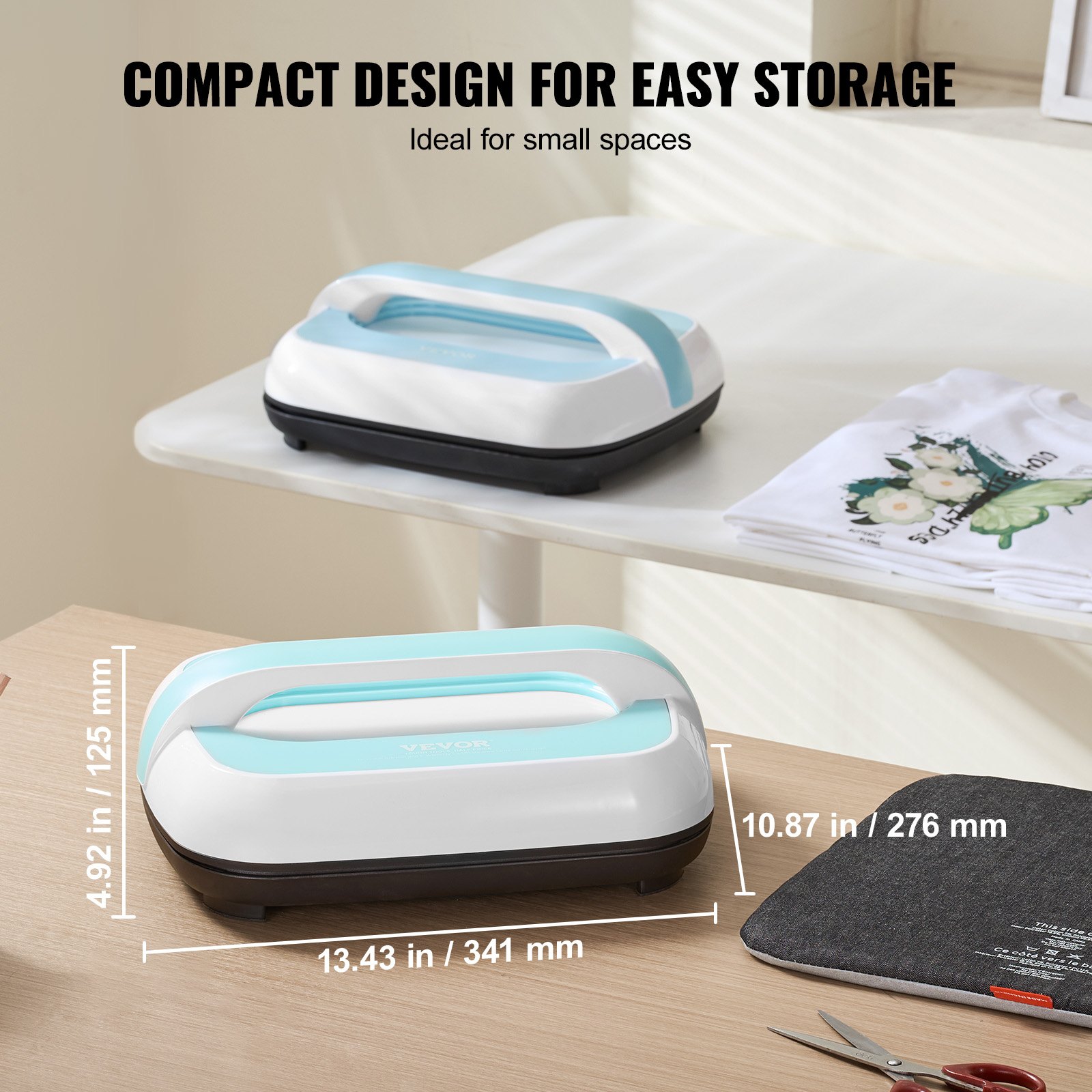 Prasa termiczna VEVOR Mini prasa ploterowa, prasa termiczna do nadruku na koszulkach, moc 770 W, z automatycznym wyłączaniem, zabezpieczeniem przed przegrzaniem i ustawieniem czasu, prasa do torebek na kapelusze (biała + niebieska)