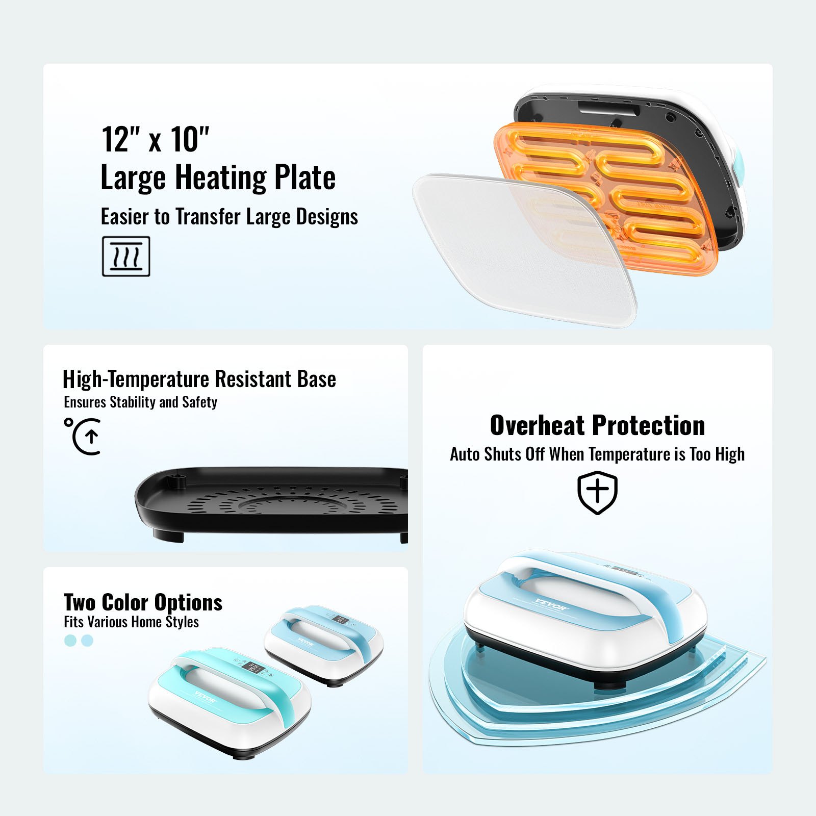 Prasa termiczna VEVOR Mini prasa ploterowa, prasa termiczna do nadruku na koszulkach, moc 770 W, z automatycznym wyłączaniem, zabezpieczeniem przed przegrzaniem i ustawieniem czasu, prasa do torebek na kapelusze (biała + niebieska)