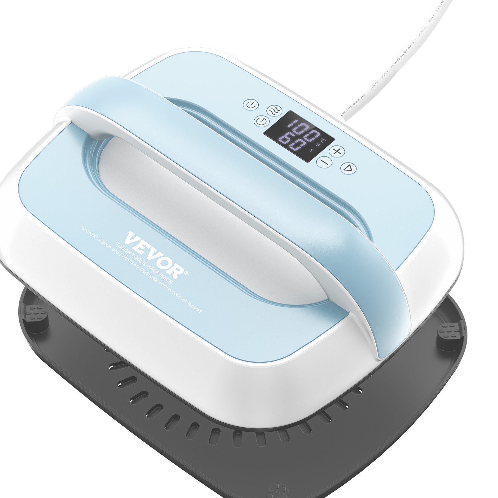 Prasa termiczna VEVOR Mini prasa ploterowa, prasa termiczna do nadruku na koszulkach, moc 770 W, z automatycznym wyłączaniem, zabezpieczeniem przed przegrzaniem i ustawieniem czasu, prasa do torebek na kapelusze (biała + niebieska)