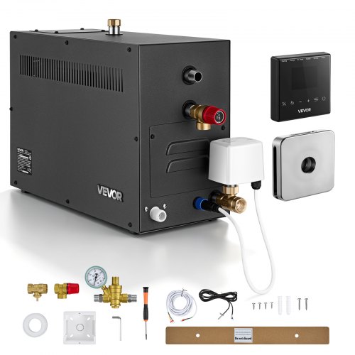 Generator pary VEVOR 9 kW do użytku domowego z trybem podgrzewania wstępnego, generator pary do sauny, łazienki i spa, bezpośrednie doprowadzenie wody, regulacja temperatury 25–55°C, pojemność 6–9 m³, sterowanie dotykowe i 24-godzinny timer