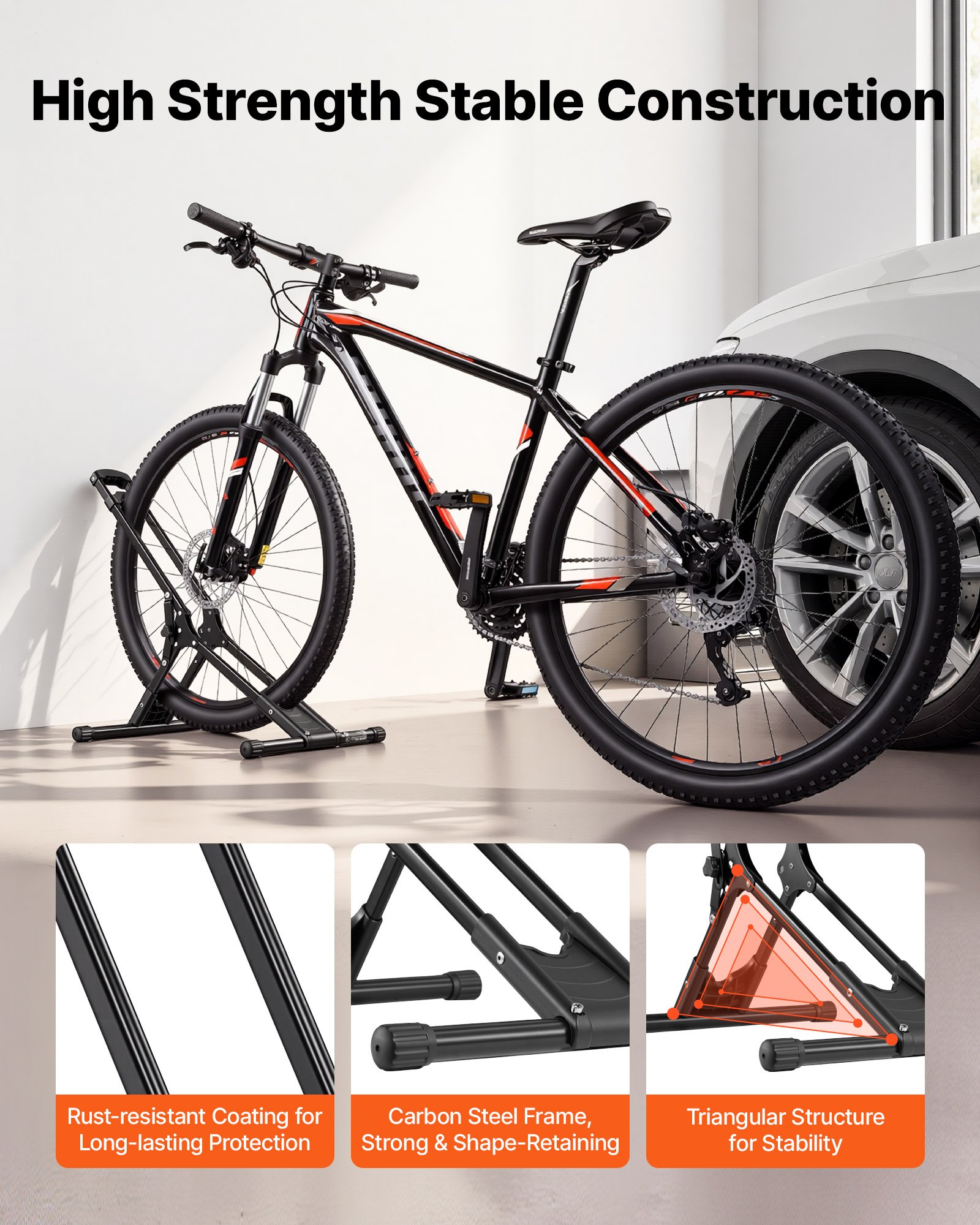 VEVOR Składany, wolnostojący stojak na rowery szosowe MTB, ramy ze stali węglowej, opony Ø508-737 mm / 20-29 cali, szerokość do 75 mm / 2,9 cala, stojak podłogowy do przechowywania w garażu domowym