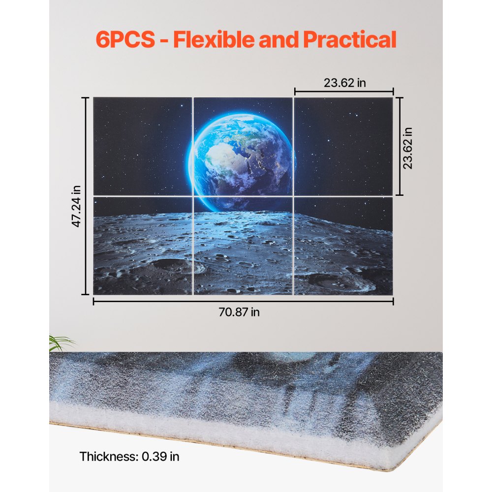 VEVOR 6-pak paneli akustycznych, 1800x1200x10 mm, akustyczne panele ścienne, samoprzylepne dekoracyjne panele dźwiękochłonne i pochłaniające do domu, biura, studia, pokoju gier, kina i na Ziemię