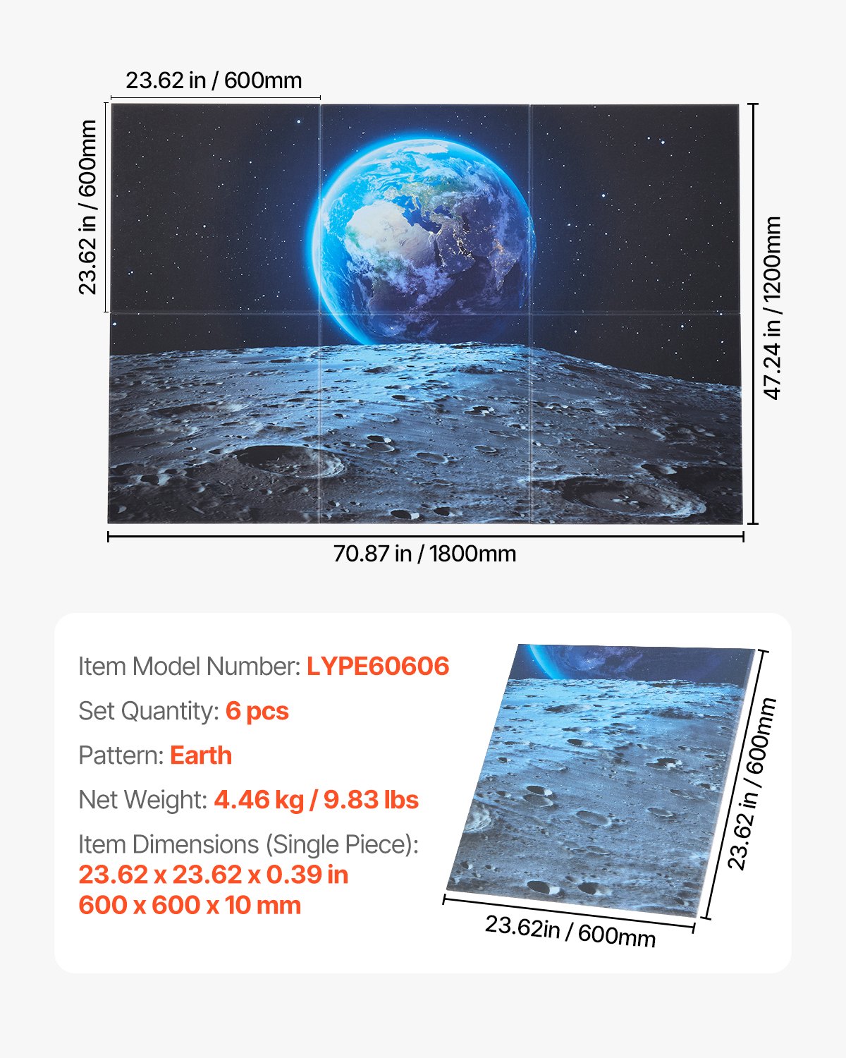 VEVOR 6-pak paneli akustycznych, 1800x1200x10 mm, akustyczne panele ścienne, samoprzylepne dekoracyjne panele dźwiękochłonne i pochłaniające do domu, biura, studia, pokoju gier, kina i na Ziemię