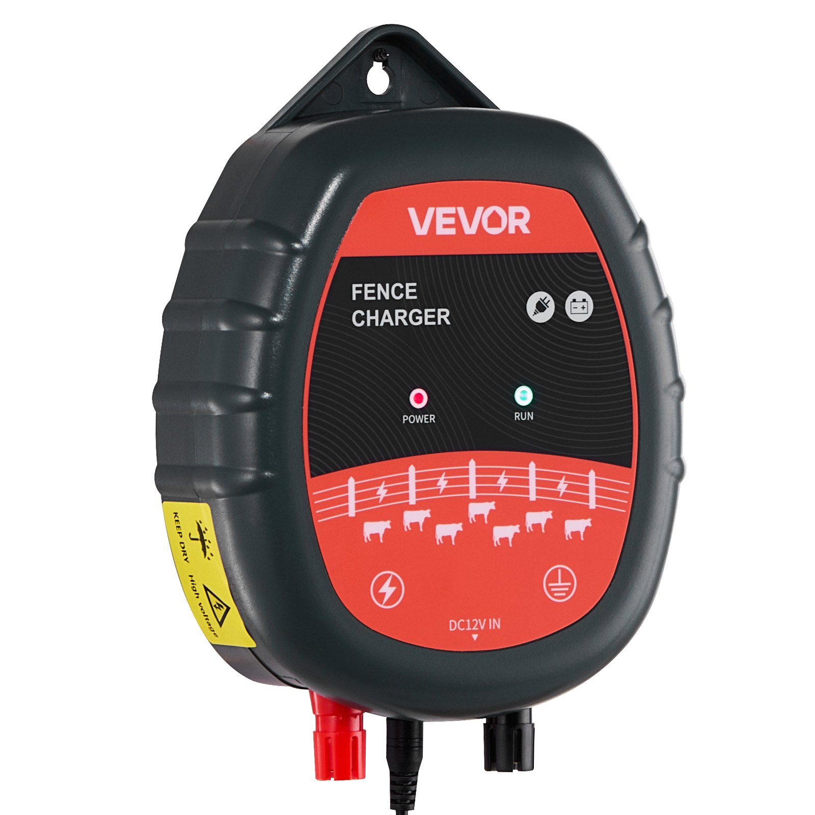 Elektryczny elektryzator do ogrodzeń VEVOR, 10 kV 1J, prąd przemienny/stały, z wyświetlaczem LED, zasięg 3 km, mocna ładowarka wtykowa, do ochrony zwierząt gospodarskich i drobiu przed dzikimi zwierzętami