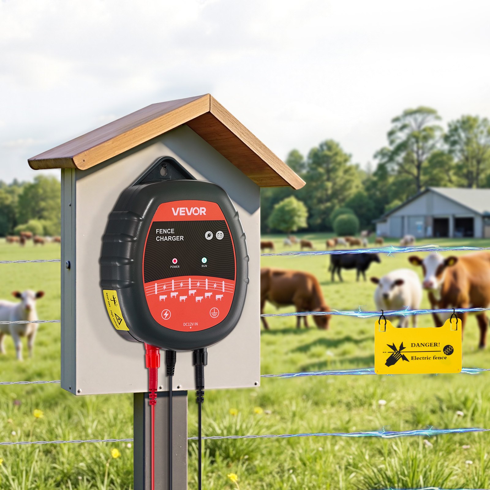 VEVOR Electric Fence Charger, 10kV 1J, AC DC Electric Fence Energizer with LED Indicator, 3km Range, Powerful Plug-in Fences Charger, Prevents Wild Animals Intrusion for Livestock Poultry