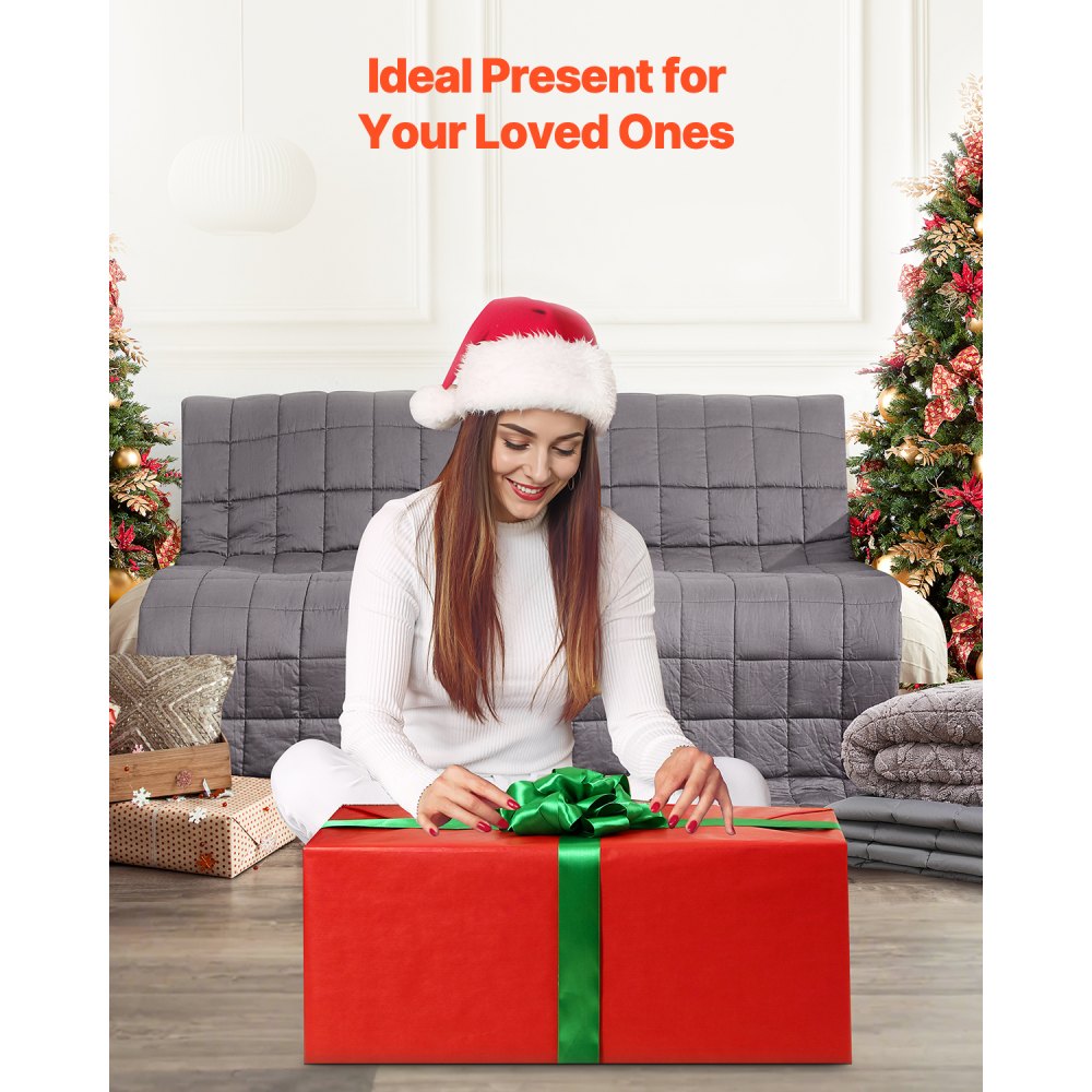 Koc obciążeniowy VEVOR, 11,5 kg, koc terapeutyczny 2032 x 2210 mm, rozmiar królewski, gruby bawełniany koc ze szklanymi koralikami, dla dorosłych o wadze 113–140 kg, łagodzący lęk i stres, szary