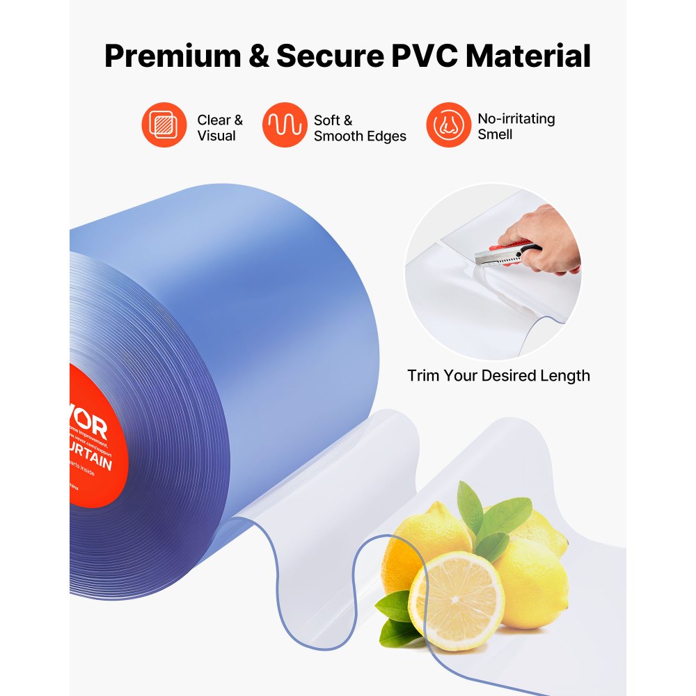 Kurtyna paskowa z PVC VEVOR, długość 30,8 m x szerokość 0,3 m, kurtyna lamelowa, sprzedawana na metry, od -55,6 °C do 30 °C, do bram supermarketów, garaży i magazynów, przezroczysta