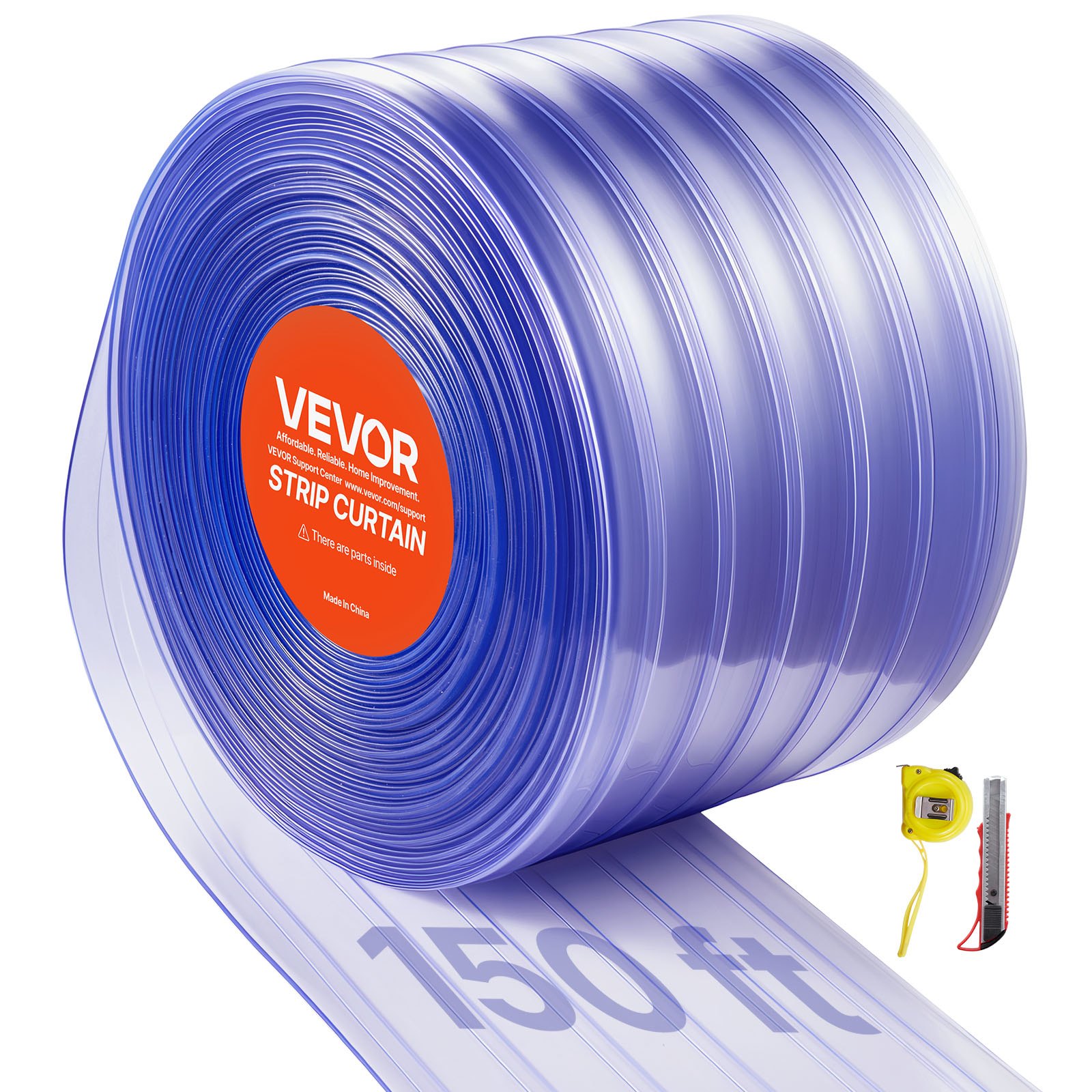 VEVOR Clear PVC Strip Curtain, 45.7 m Length x 30.5 cm Width, Ribbed Plastic Door Strip Bulk Roll, Walk in Freezer Cooler Curtain Strips for Doorways of Supermarket, Garage, Warehouse, Animal House