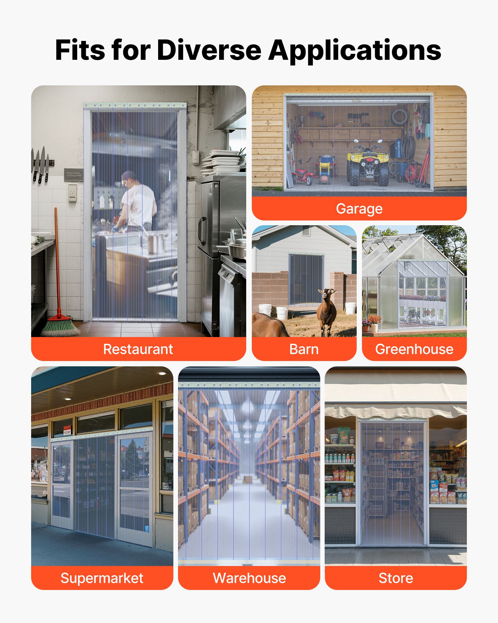 Kurtyna paskowa z PVC VEVOR, długość 45,72 m x szerokość 30 cm, kurtyna lamelowa, sprzedawana na metry, od -20°C do 60°C Kurtyna paskowa do drzwi supermarketów, garaży, magazynów, domków dla zwierząt, żebrowana