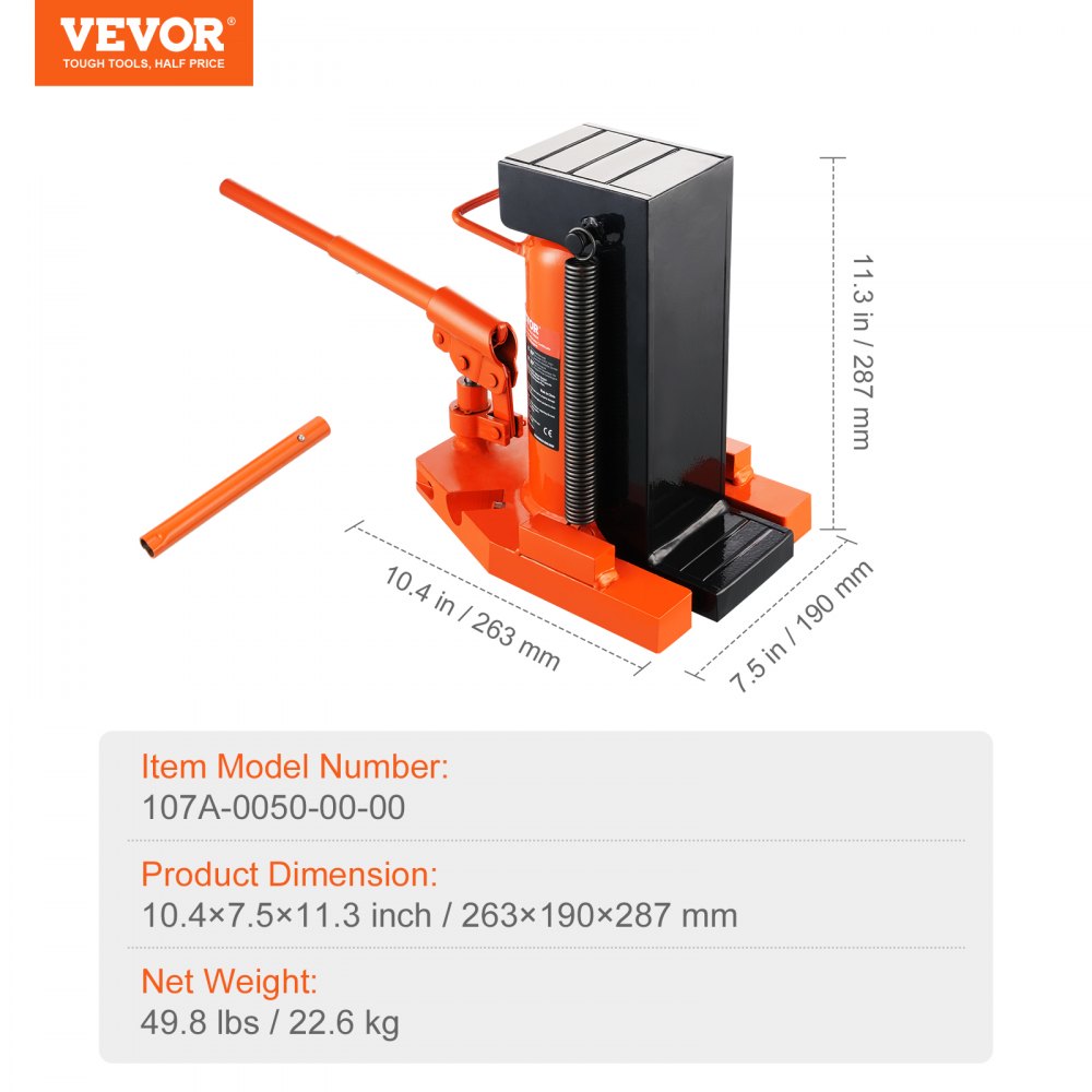 VEVOR Hydraulic Trolley Jack, 5 t lifting platform at the tip, 10 t lifting capacity at the tip, 20-173 mm toe height, 287-440 mm top height, air hydraulic claw jack for machinery