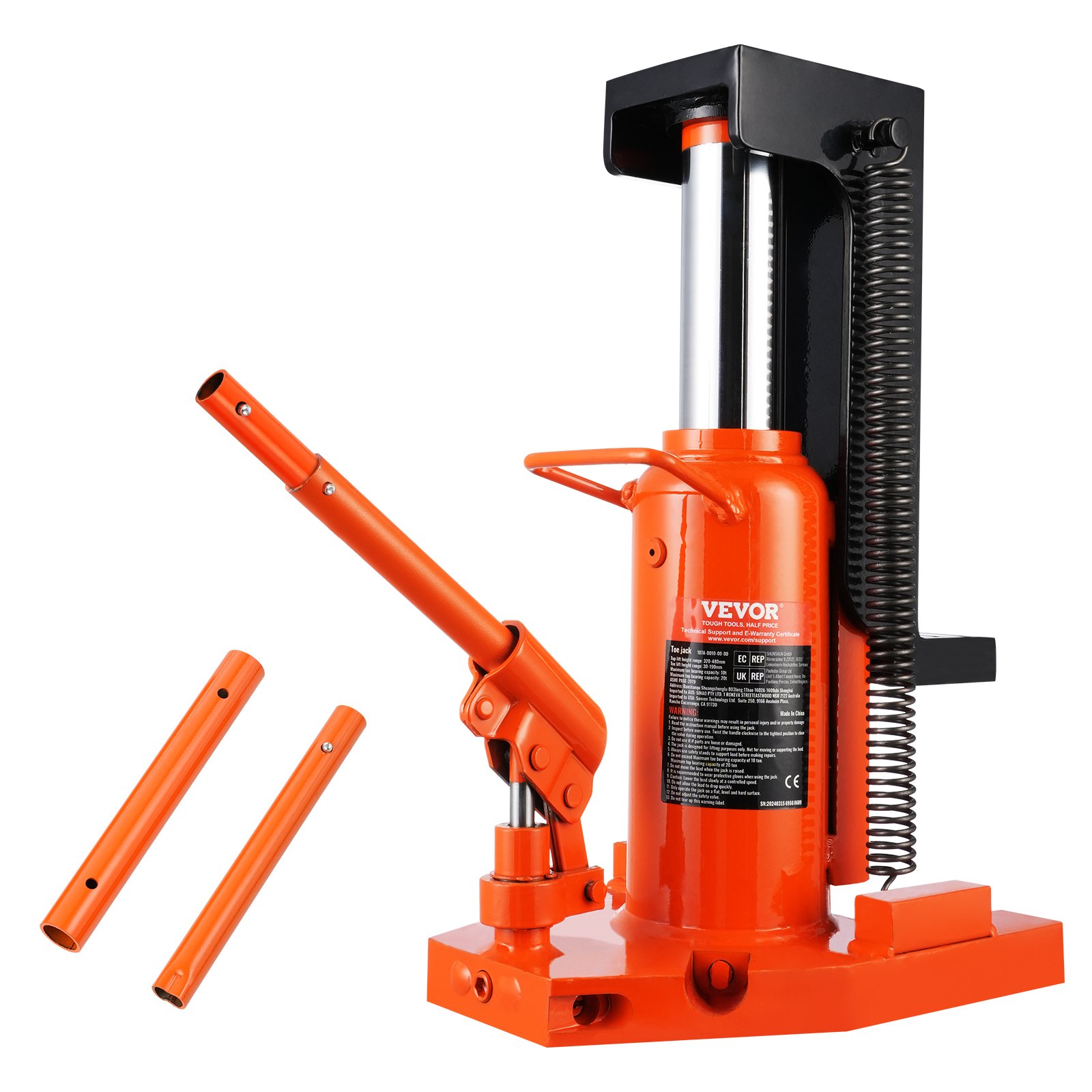VEVOR Hydraulic Trolley Jack, 5 t lifting platform at the tip, 10 t lifting capacity at the tip, 20-173 mm toe height, 287-440 mm top height, air hydraulic claw jack for machinery